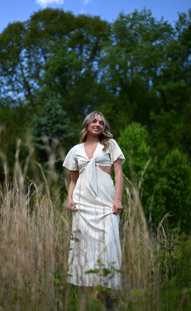 Ava Andrella poses for senior photos at Southgate Farm in Green, Ohio, on Wednesday, May 8, 2024.
