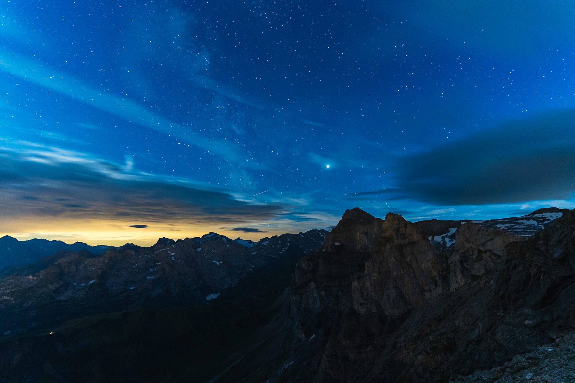 Magical Night Sky Over Gitschen in the Swiss Alps