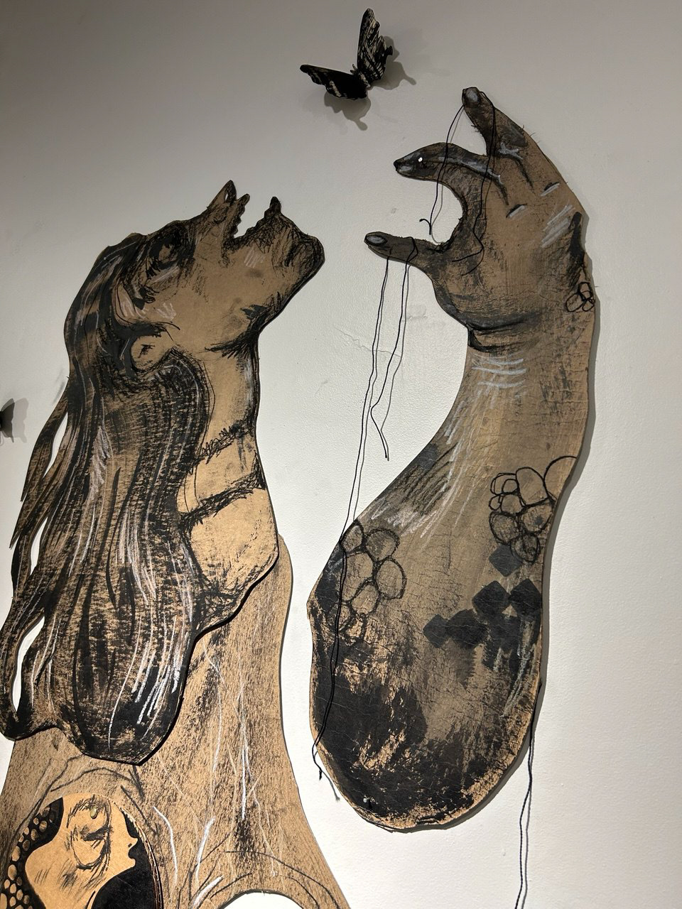 Puppet and Parvaneh, Acrylic and Charcoal on Cardboard, 2025