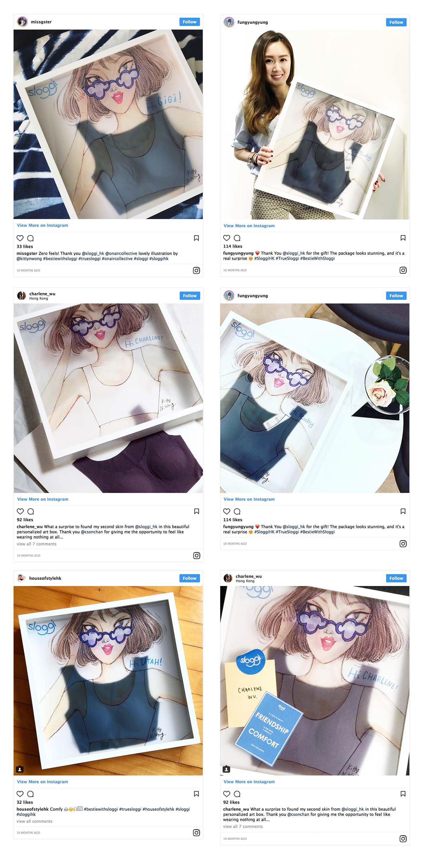 Hong Kong KOL holding PR gift of framed fashion illustration