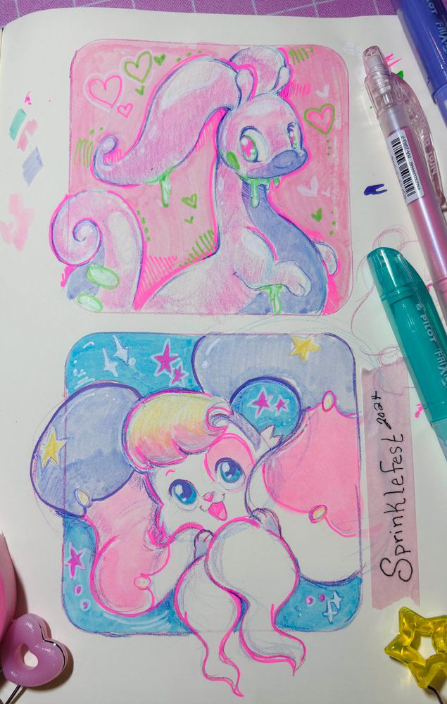 Chiffon and Goodra Sketchbook Page 2024