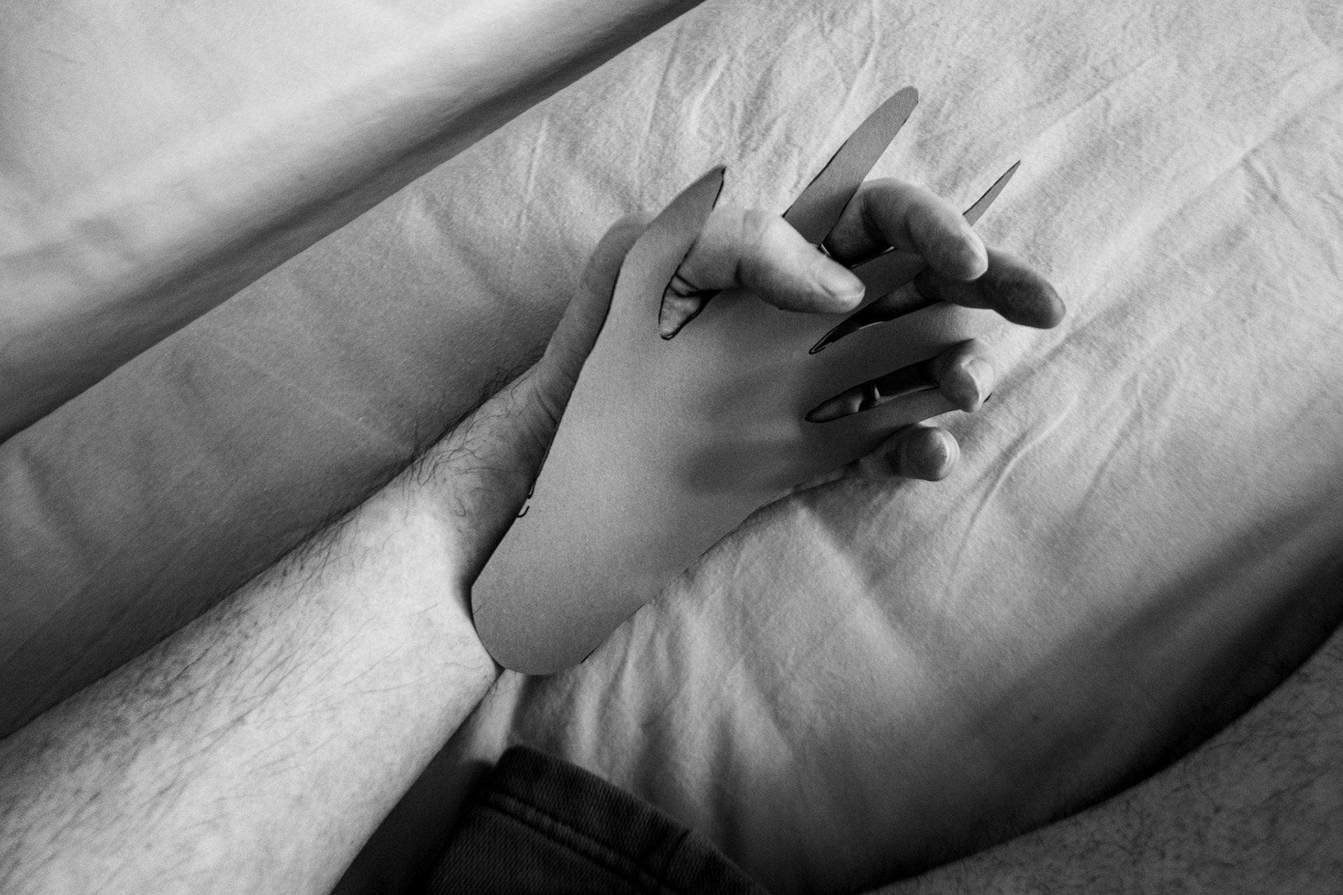 I came up with the idea to send a paper cutout of my hand to Line, and eventually she sent one to me as well. I remember how amazing it felt to know the shape of her hand for the first time.