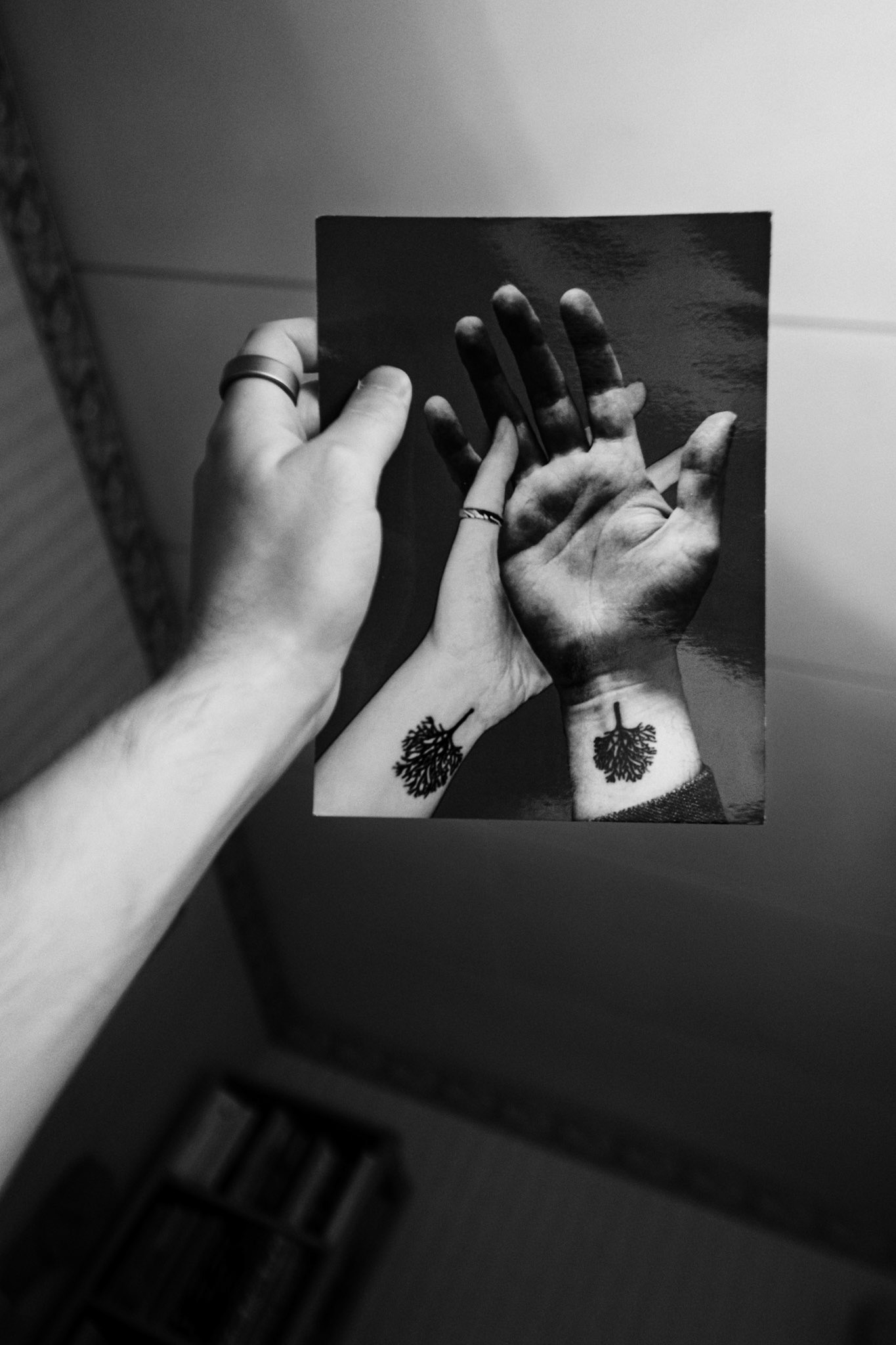 Line had combined our hand photographs into one, so it looks like we are holding hands. This was a card that she sent to me with the picture on it.