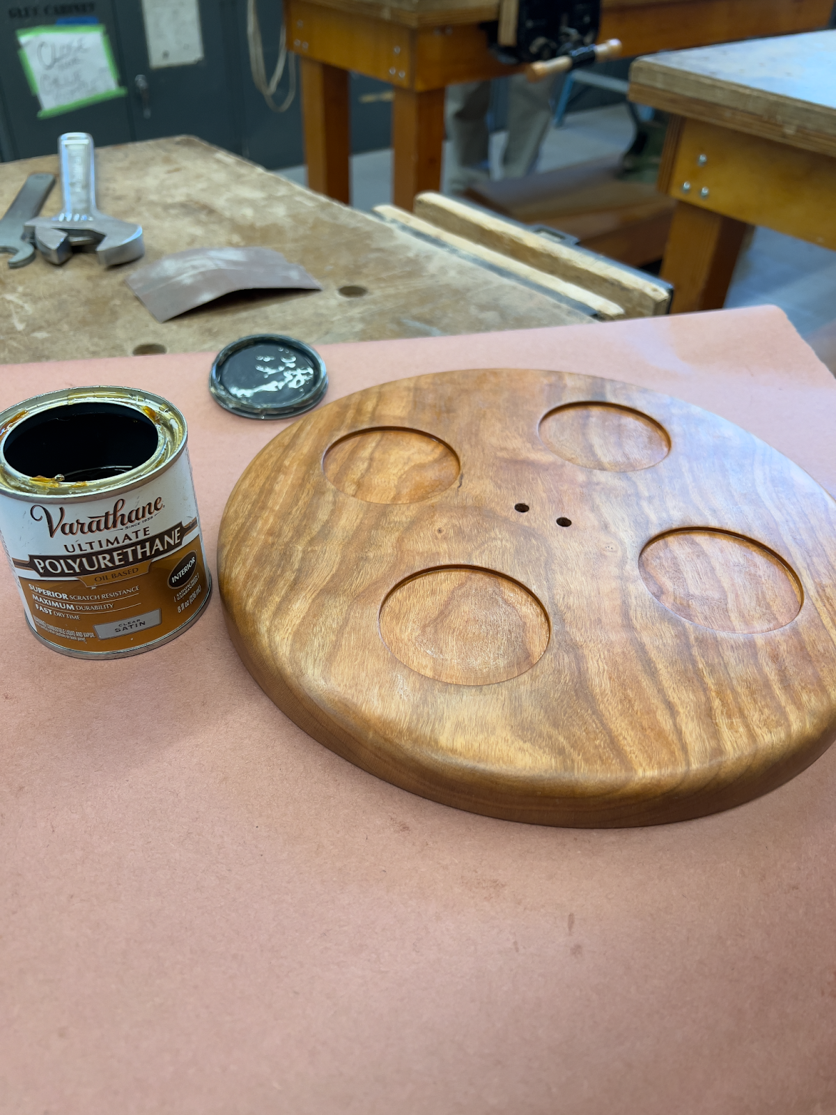 I finished the wooden base using three coats of danish oil, followed by three coats of polyurethane.