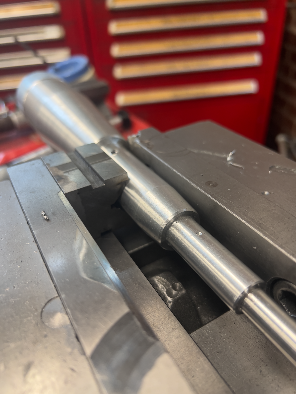 Drilling holes for ball detents on the mill.