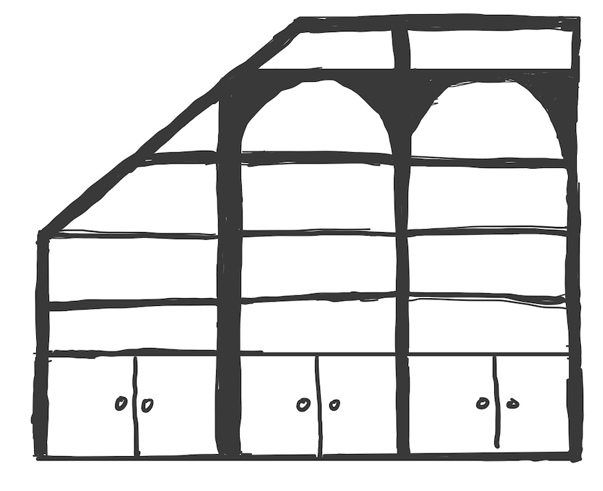 Door in the center with cabinets on the bottom