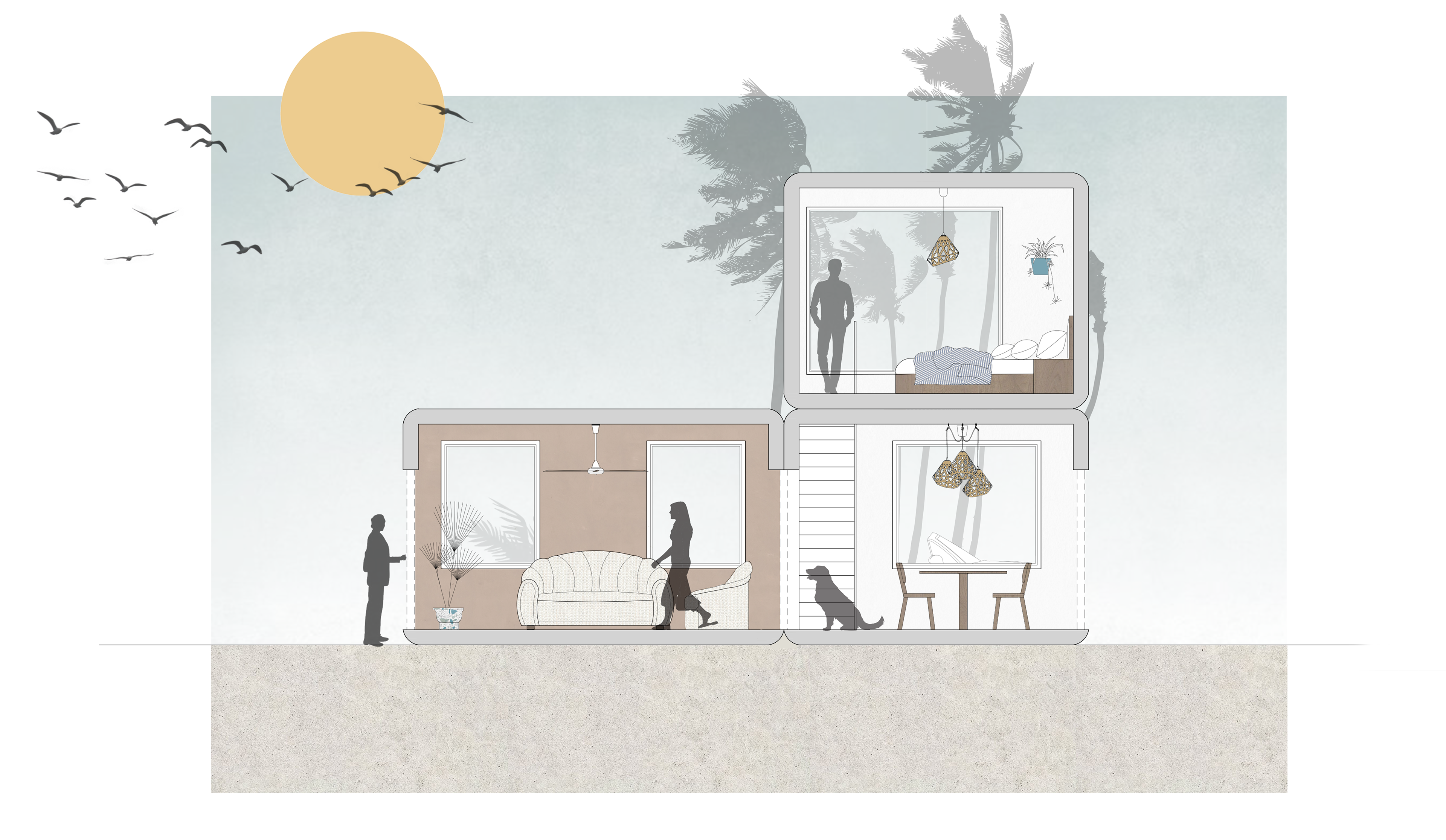 section drawing with the feeling of a bliss breeze on the beach