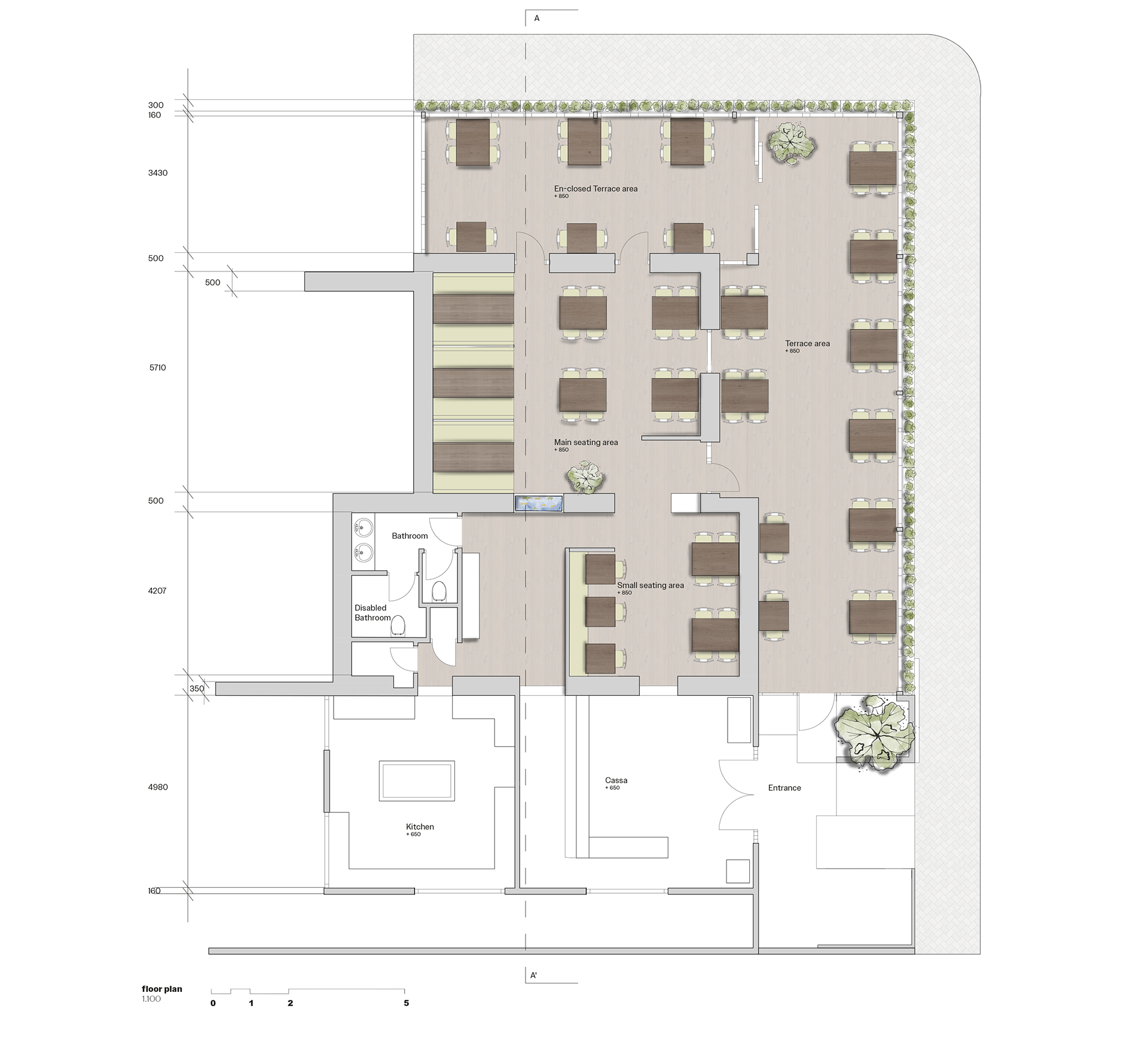 coloured floor plan of the restaurant