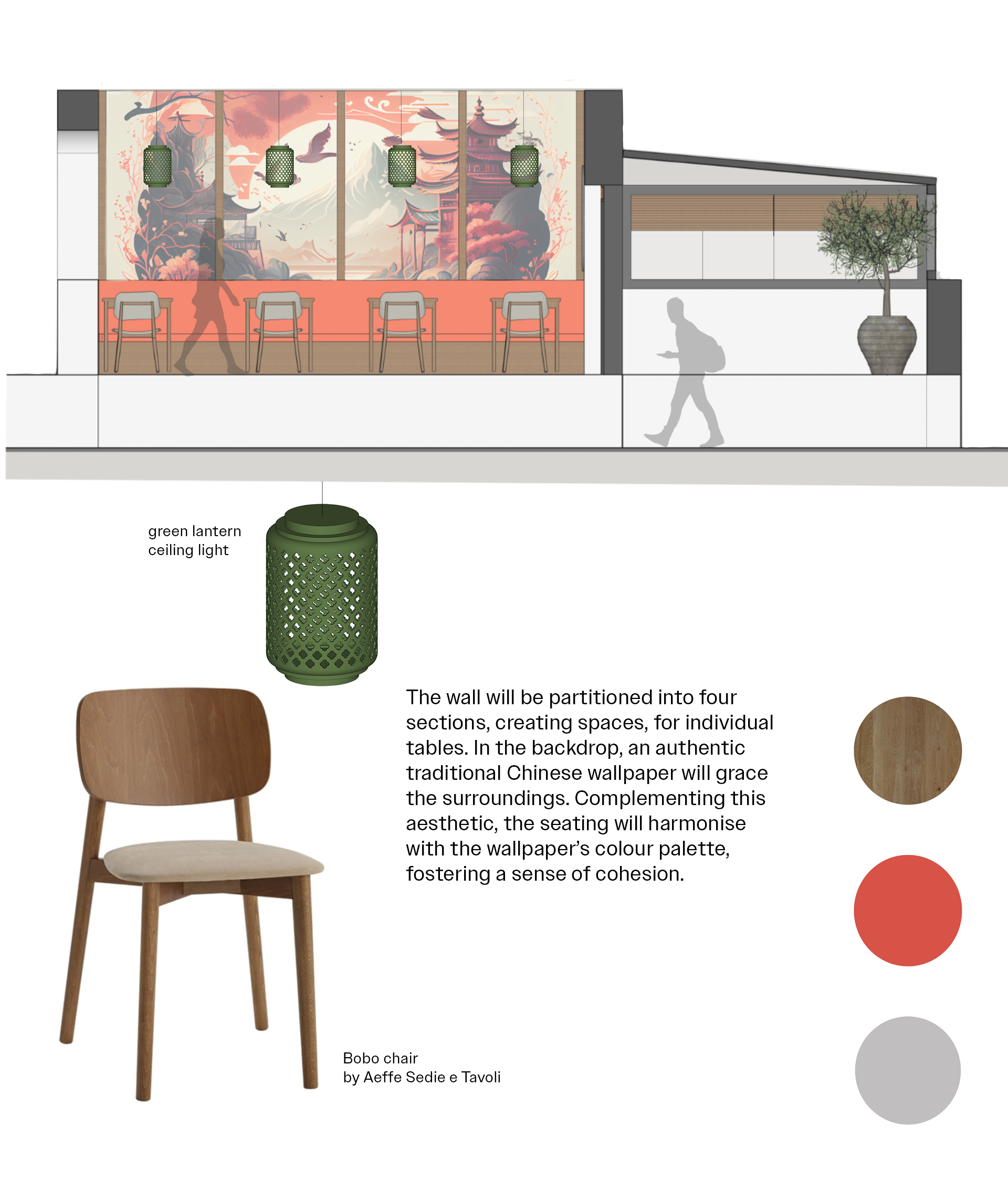 colour palette with section sketch and furniture