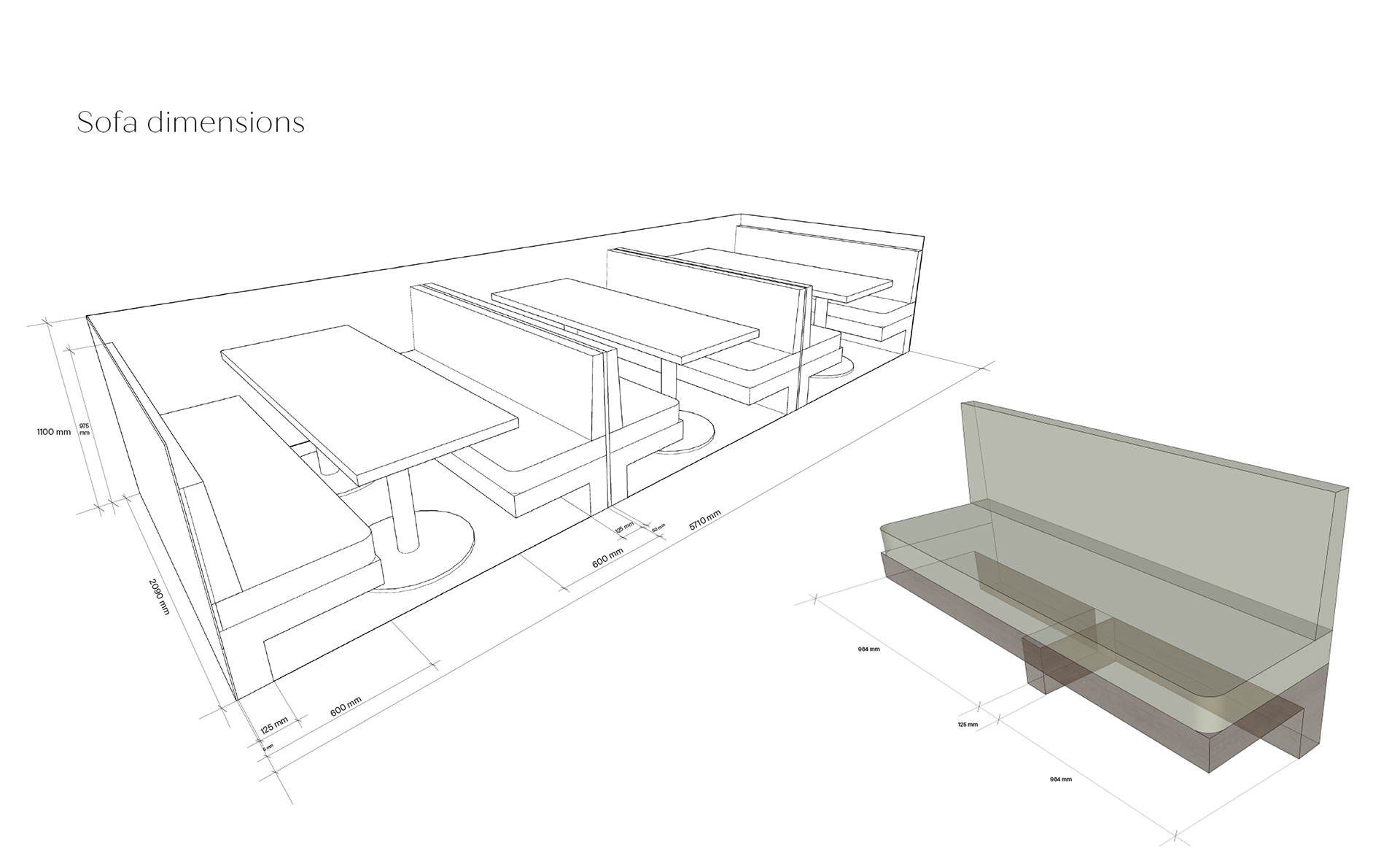 the approved fixed sofa style with dimensions