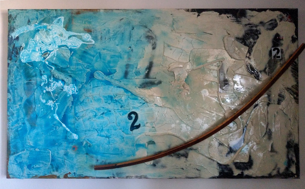 "2 for 2 Behind Sagittarius" 2020, mixed-media on wood, 48 x 86 inches