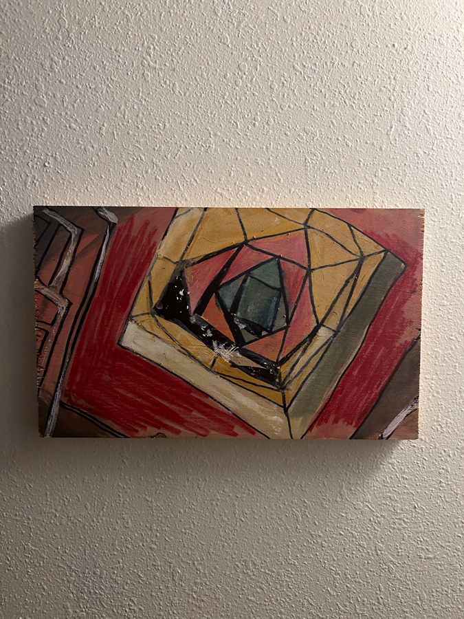Safe Space: Suspiria, 2022, Ink, watercolor on plywood, 8 x 12 inches