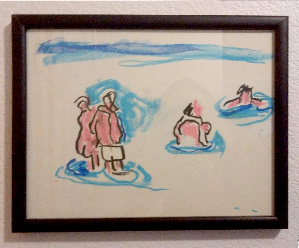 "Hydra Dip" 2019, oil pastel on non-archival paper, 9 x 12 inches (framed)