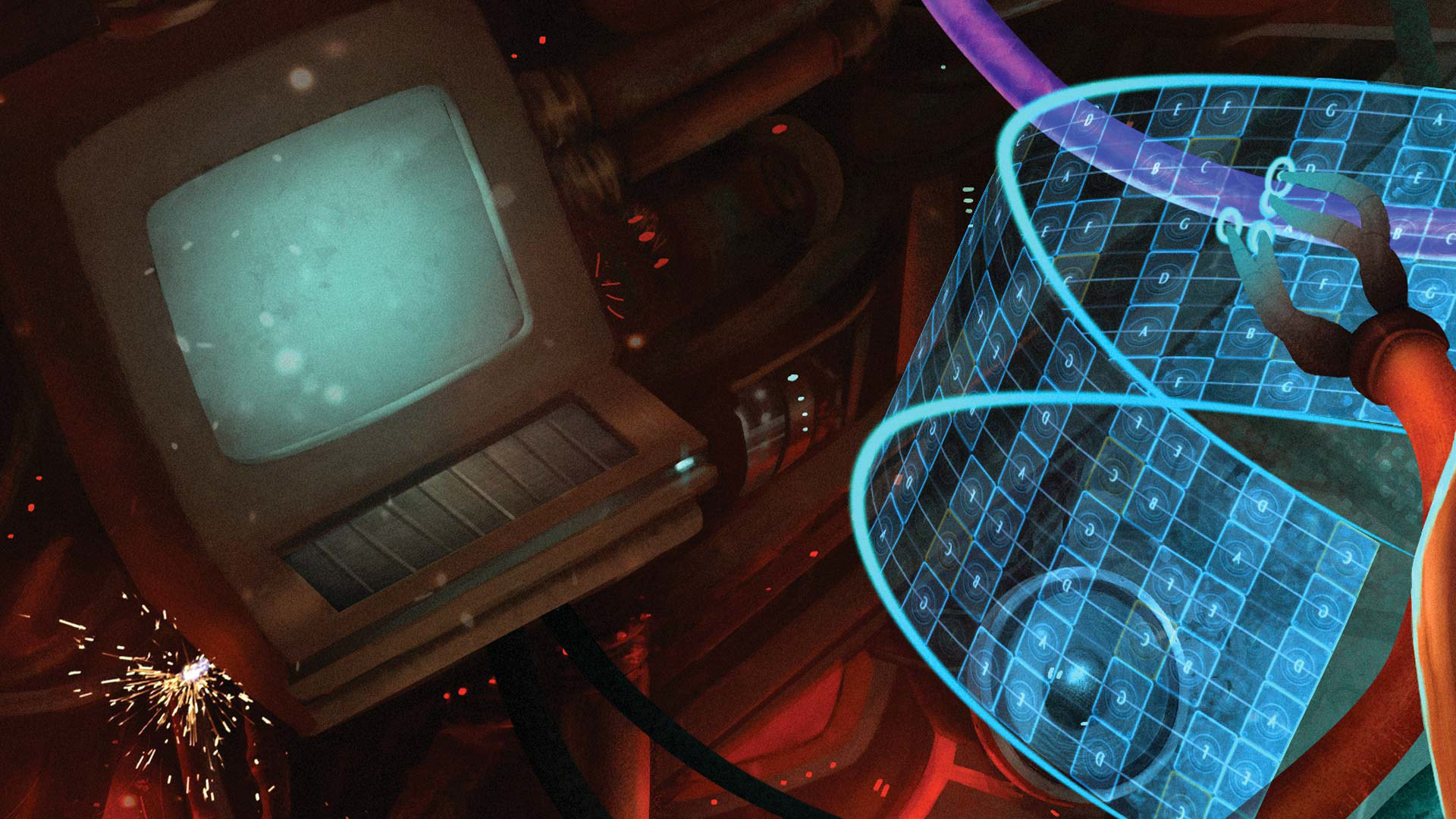 Wired for Madness Illustration detail of the computers