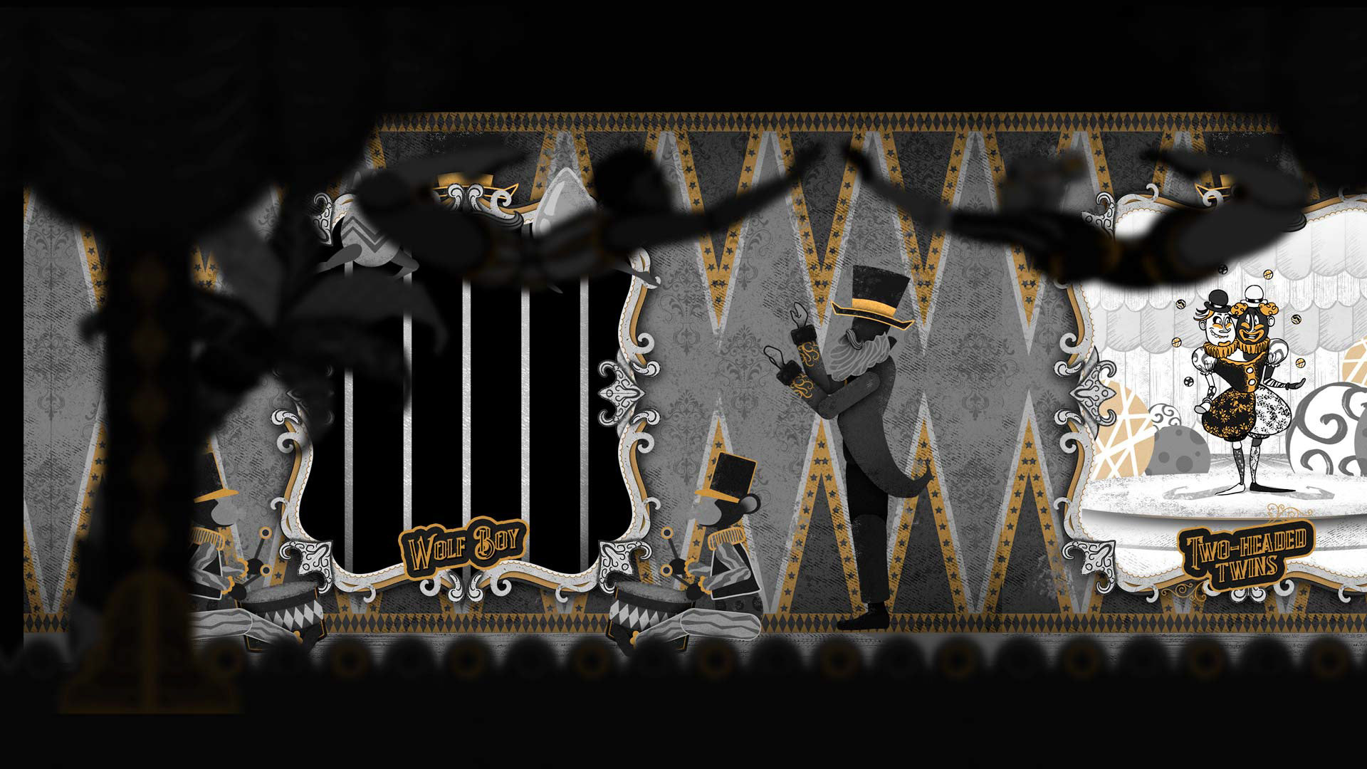 Circus scene with characters interactions