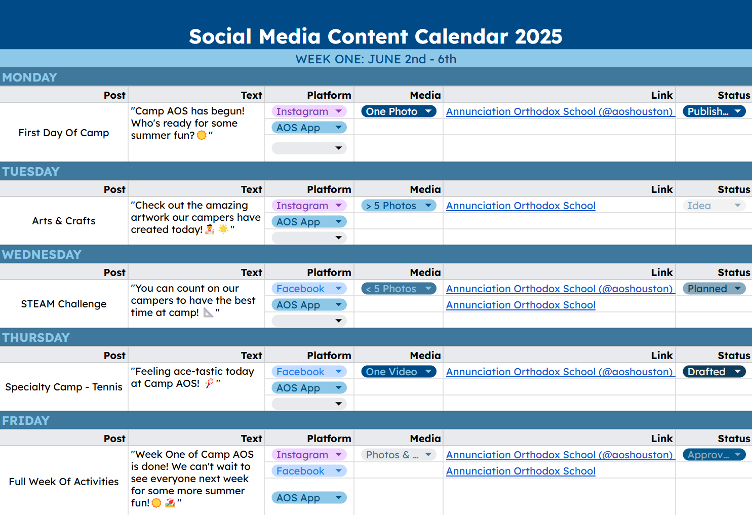 Content Calendar