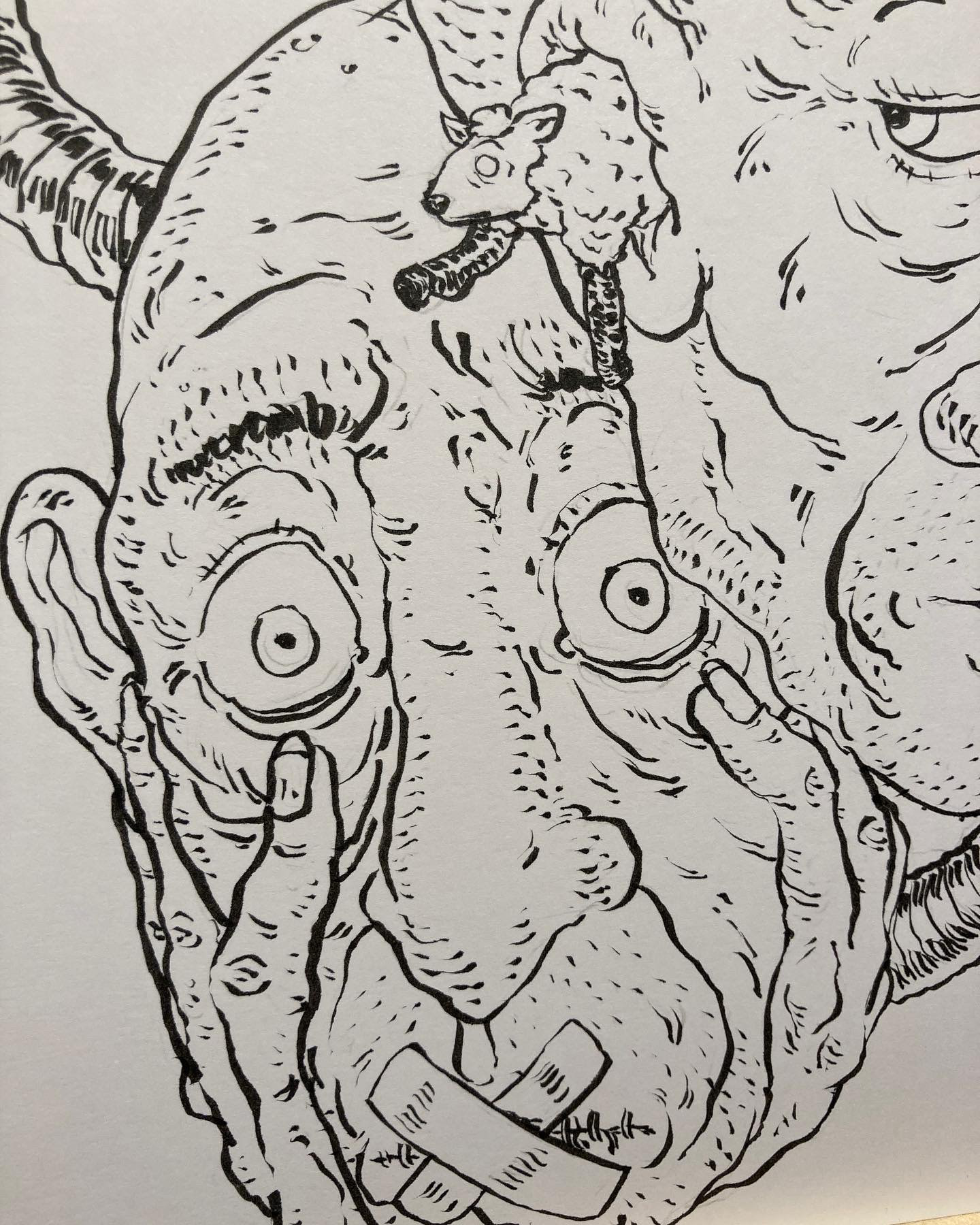 The original naked inked line work, ink on Fabriano...