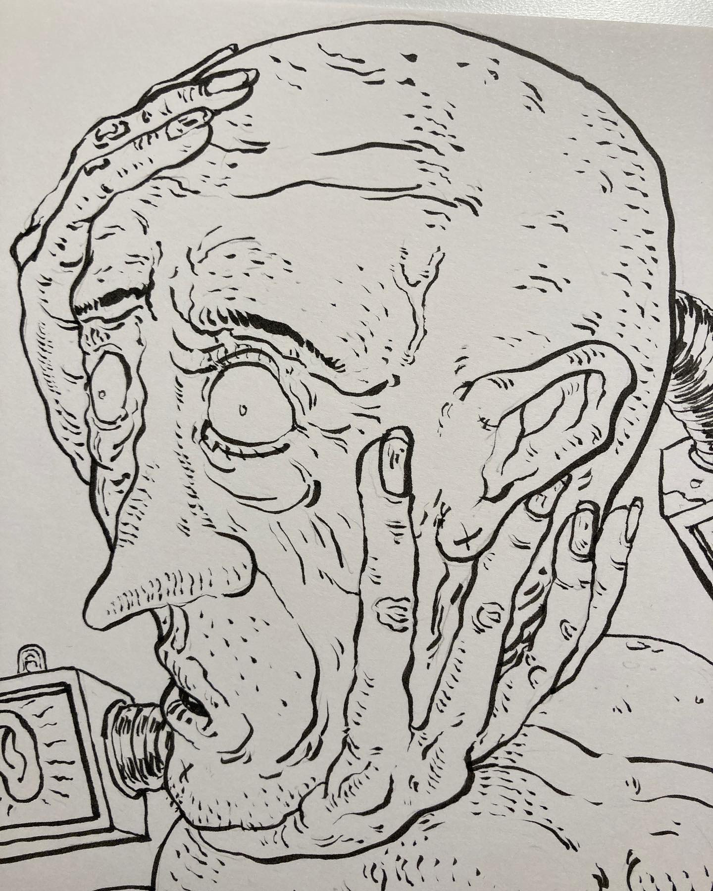 The original naked inked line work, ink on Fabriano...