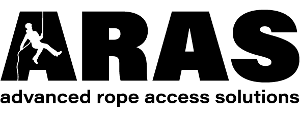 Logo showing abseiler and the logotype ARMS 