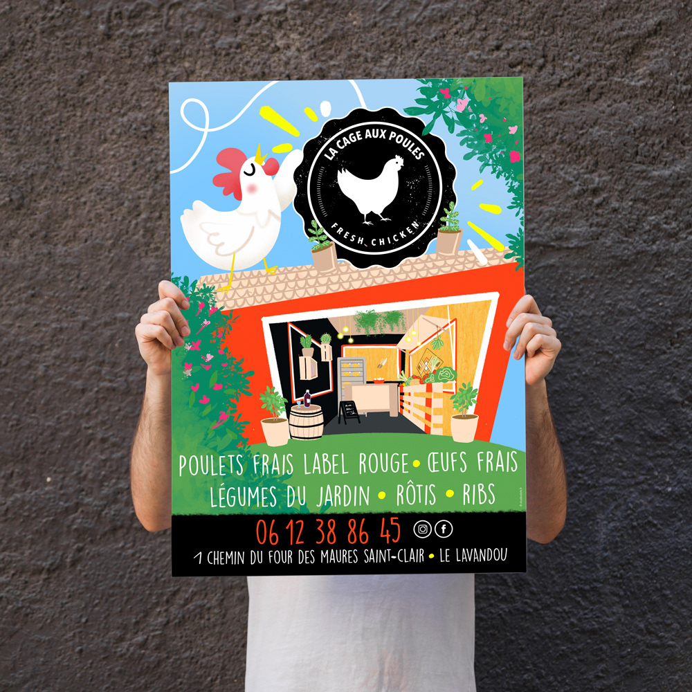 Affiche rôtisserie "La Cage aux Poules"