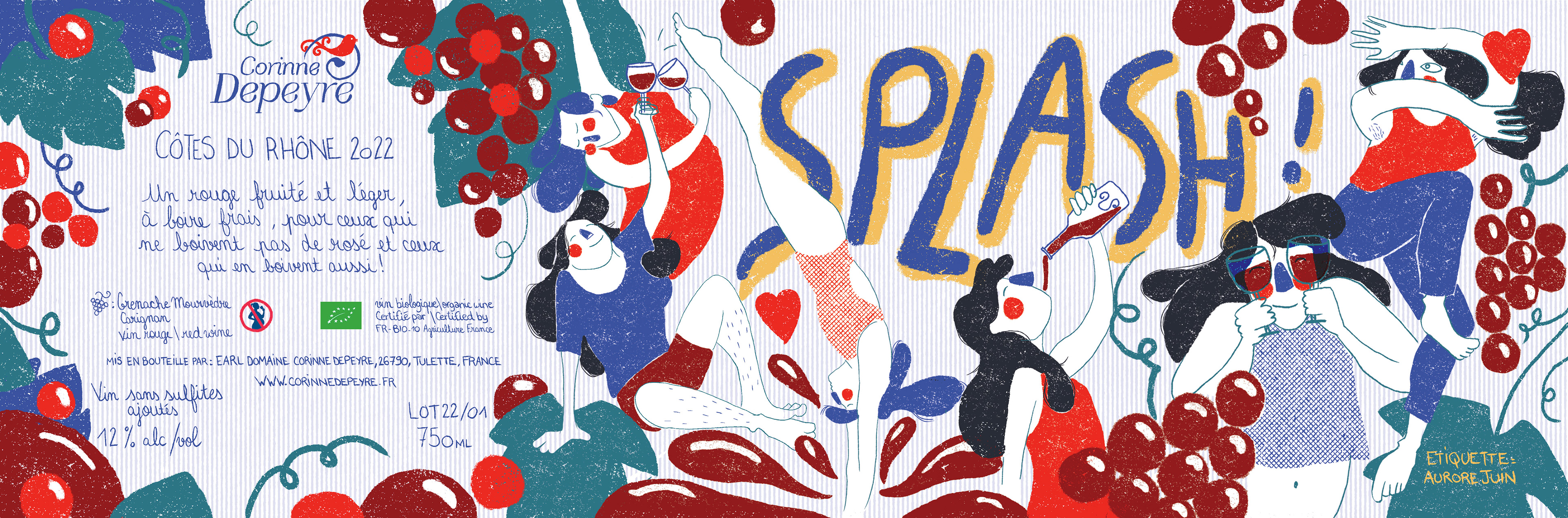 Etiquette duvin rouge Splash! de Corinne Depeyre, Tulette, France