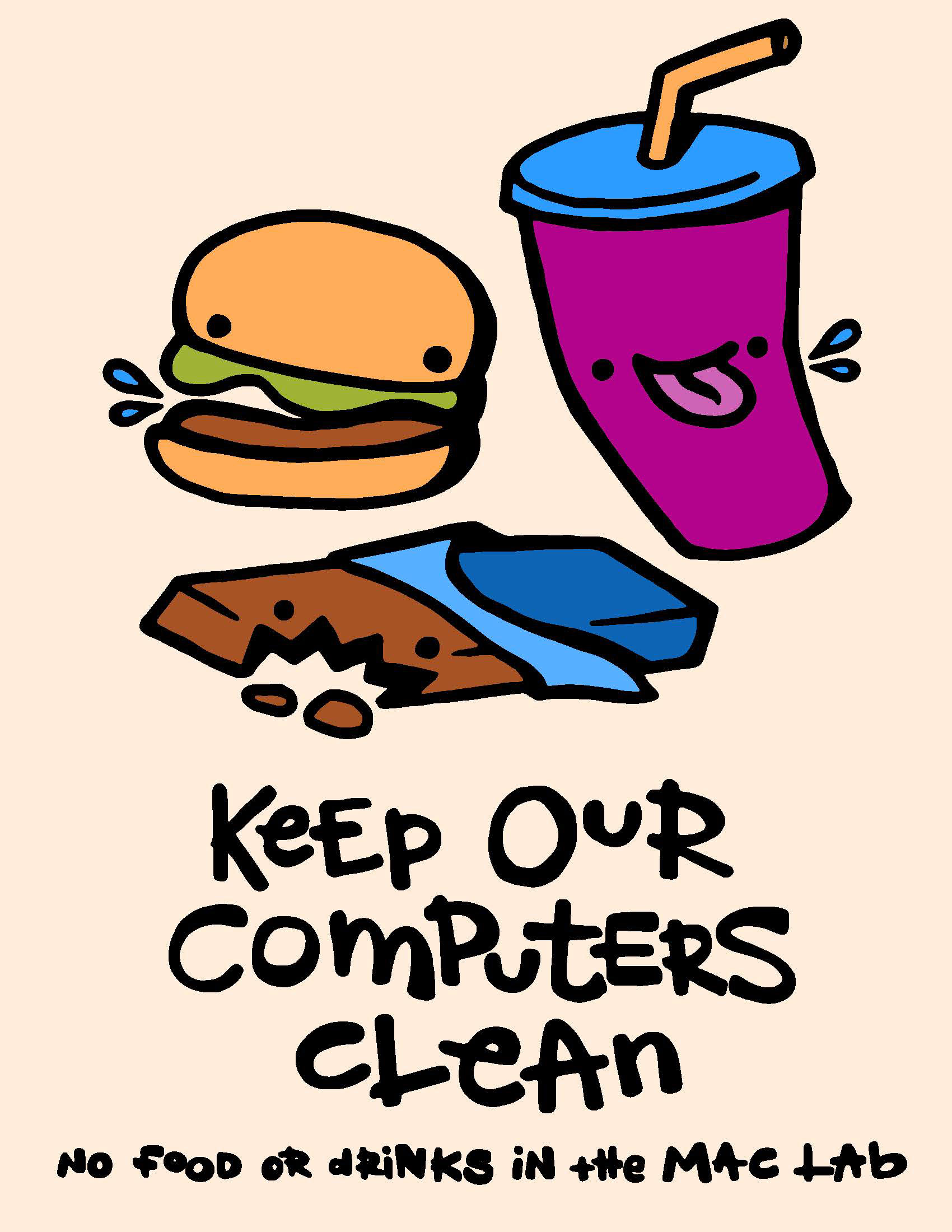No Food/Drink poster for the patrons of the Mac Lab