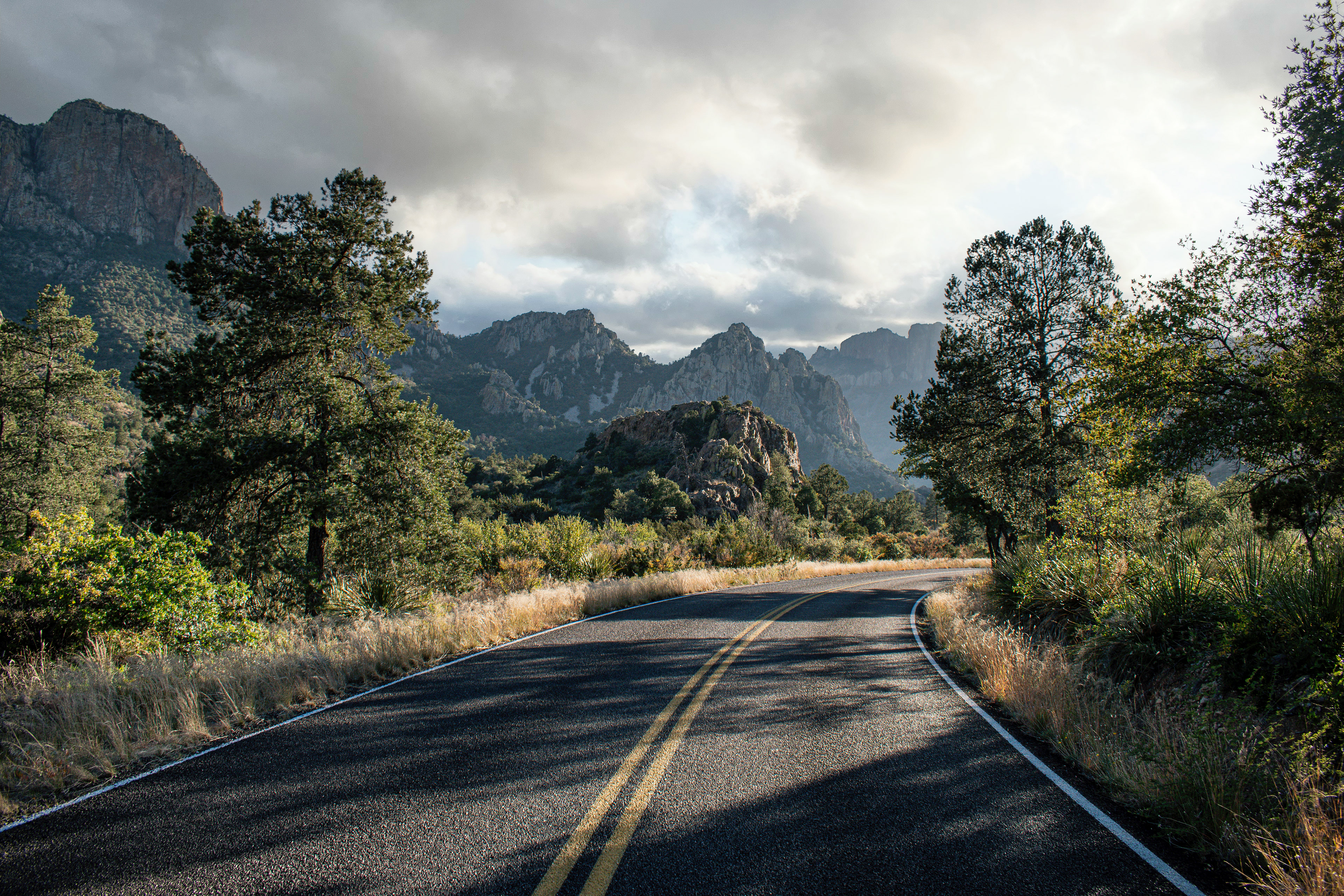 Roadway through Big Bend National Park on a cloudy day