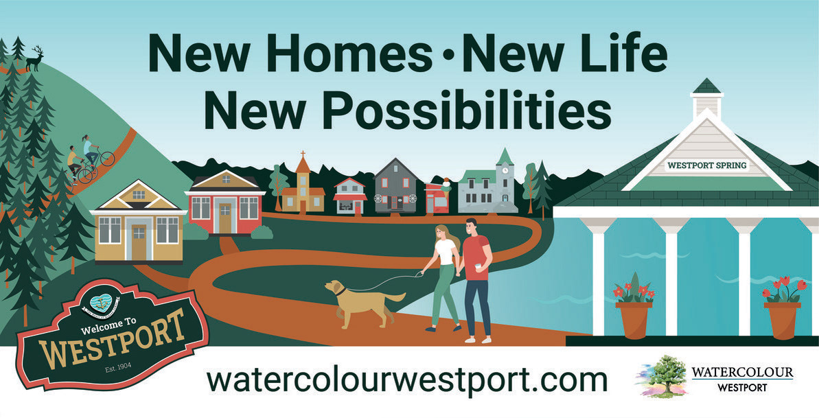 Illustrated road sign with the tagline, "New Homes, New Life, New Possibilities""