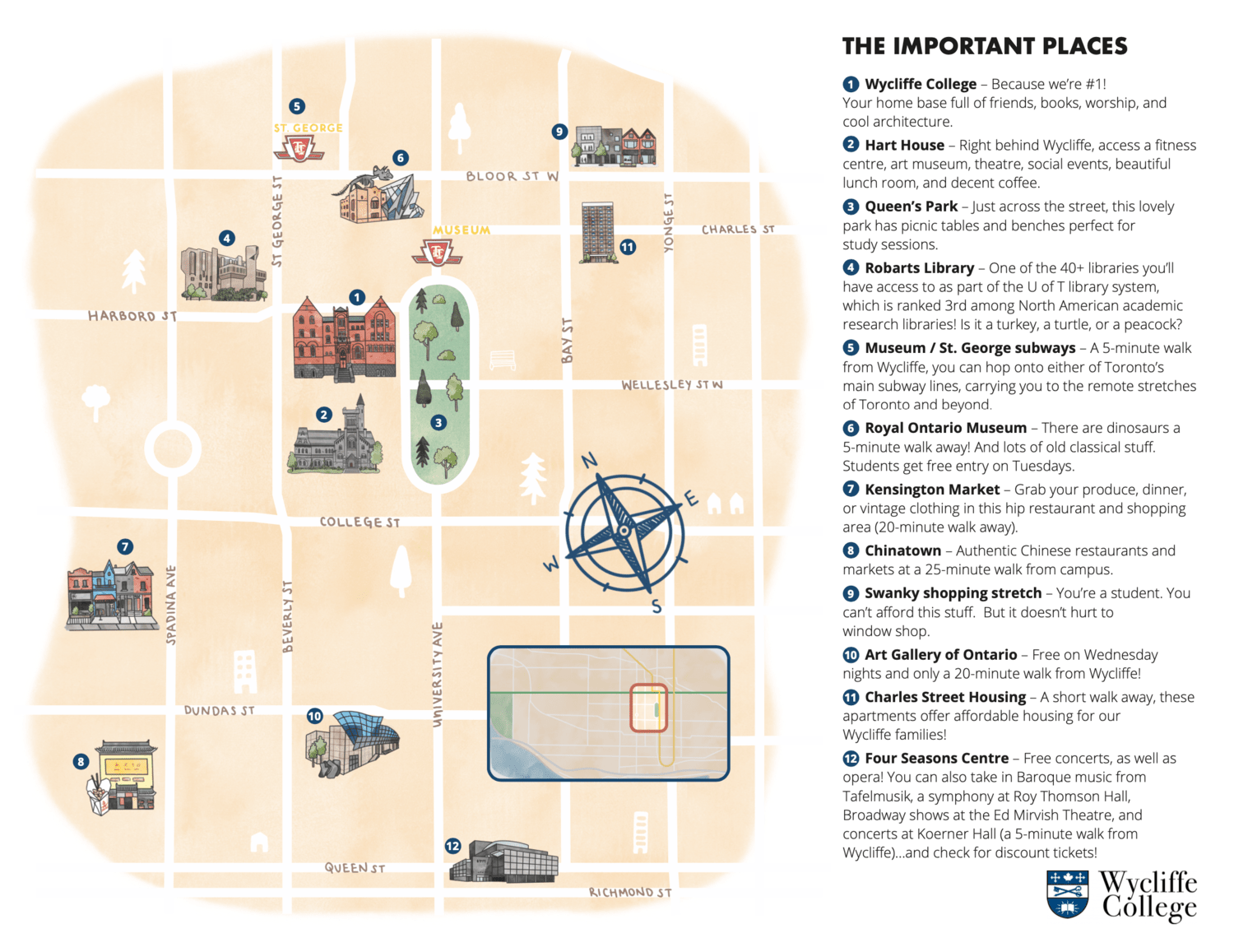 The inside folds of the brochure. An illustrated map of Toronto.