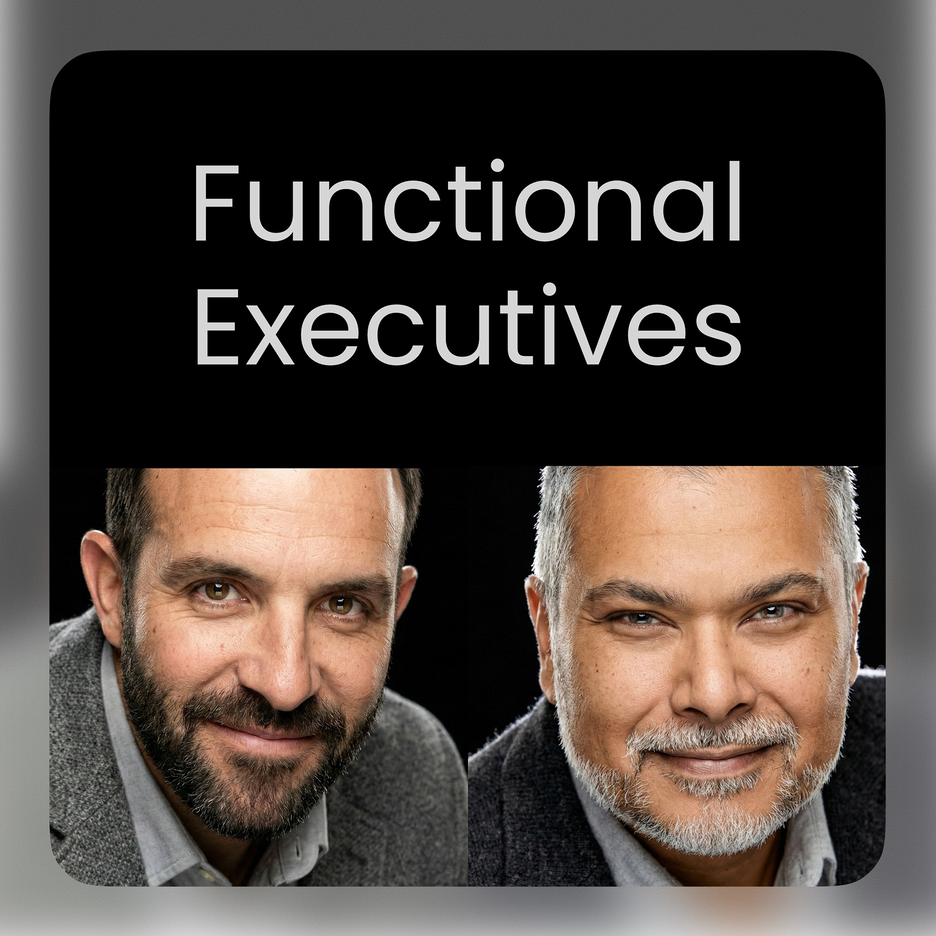 Podcast cover art for Functional Executives, featuring headshots of hosts Jim Boswell and Veer Hossain.