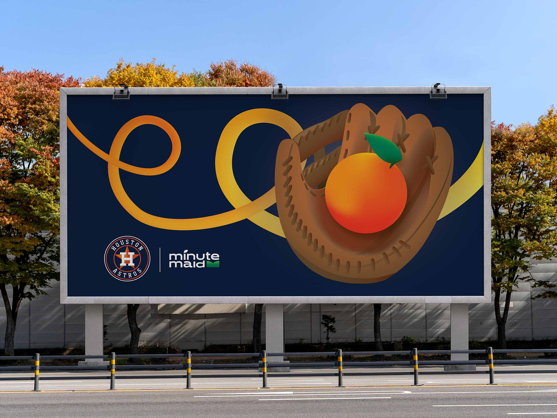 Billboard promoting the Minute Maid experience with baseball glove and orange