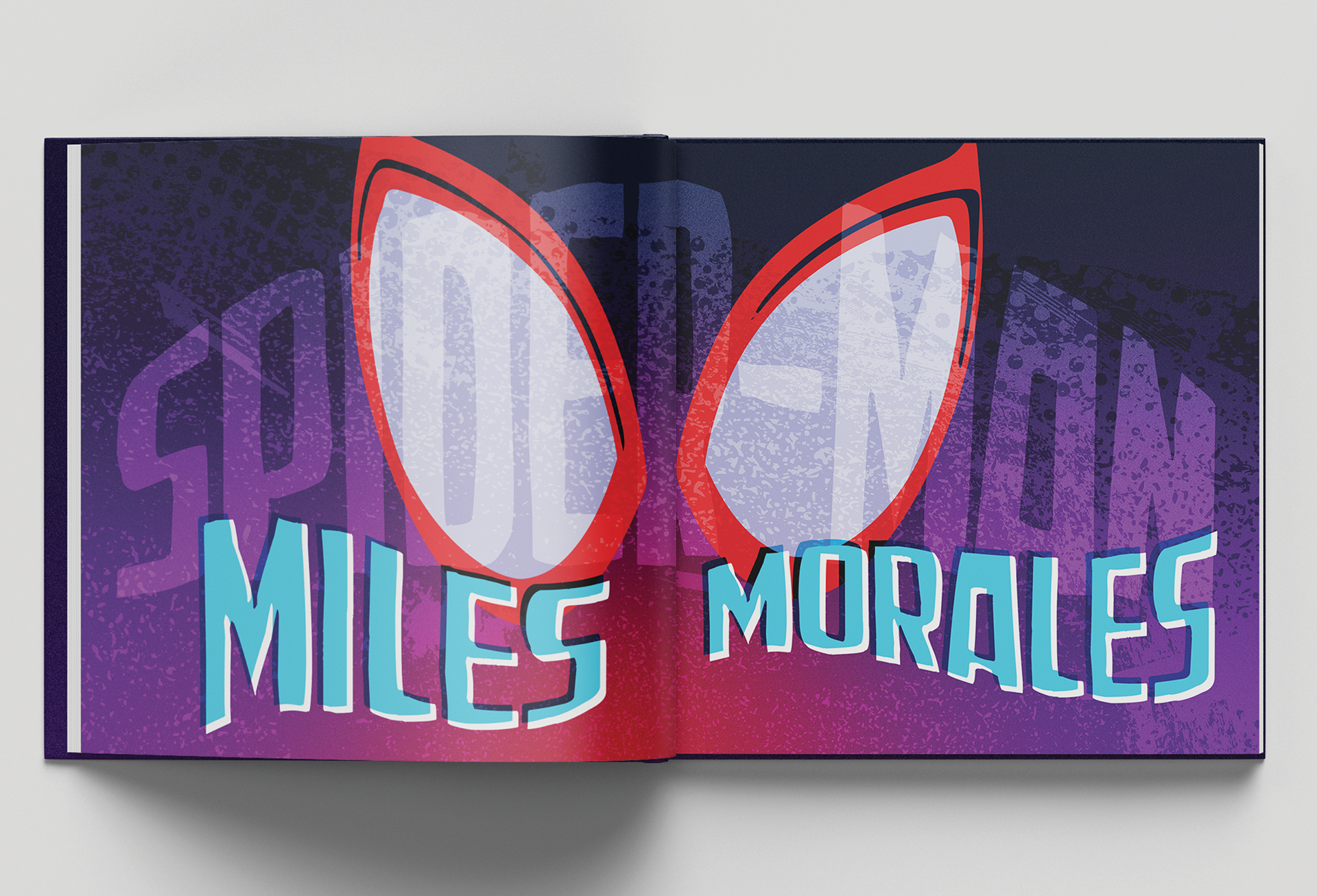 Spread from the book that says "Miles Morales"