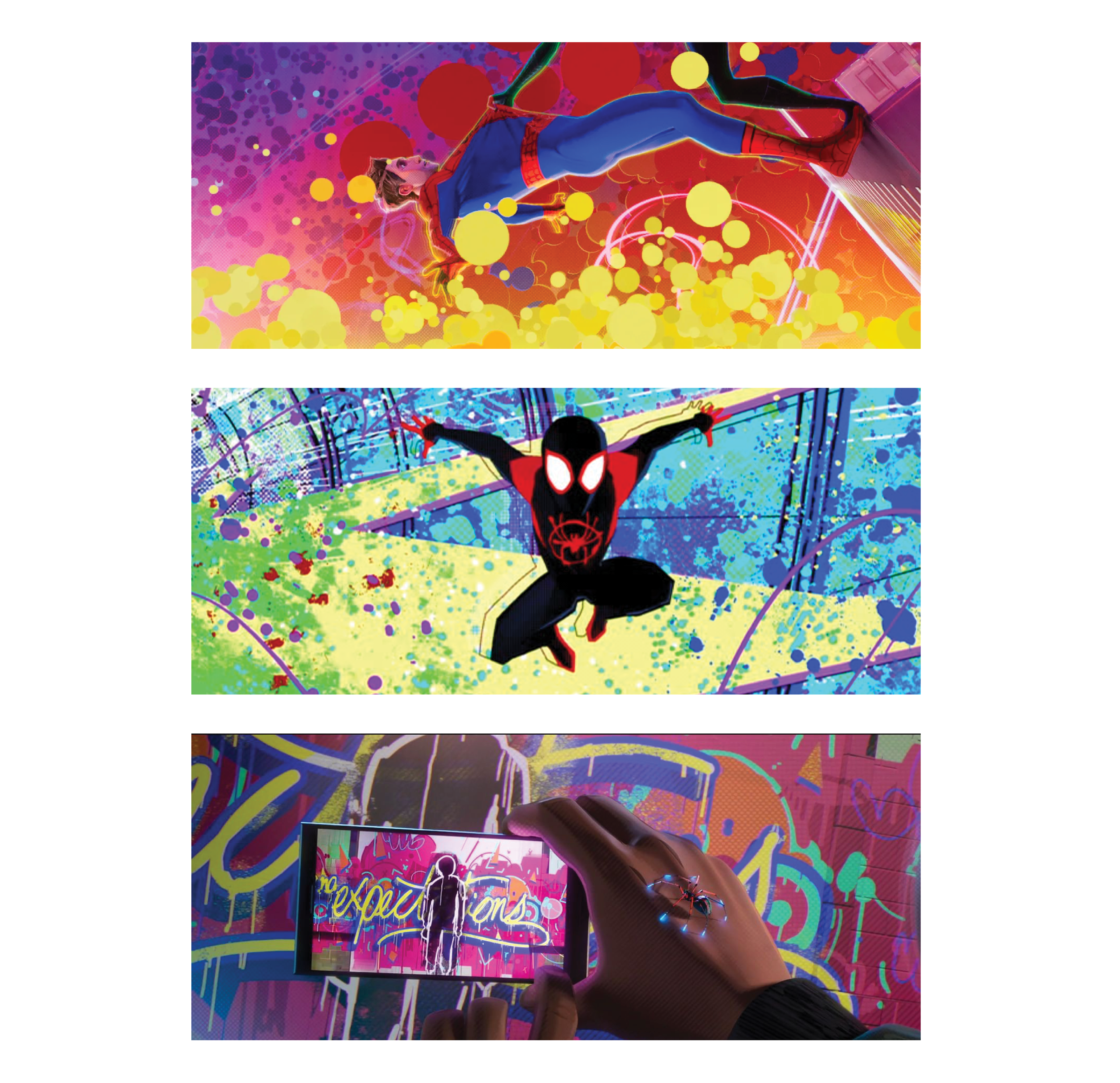 3 frames from the movie Into the Spider-verse