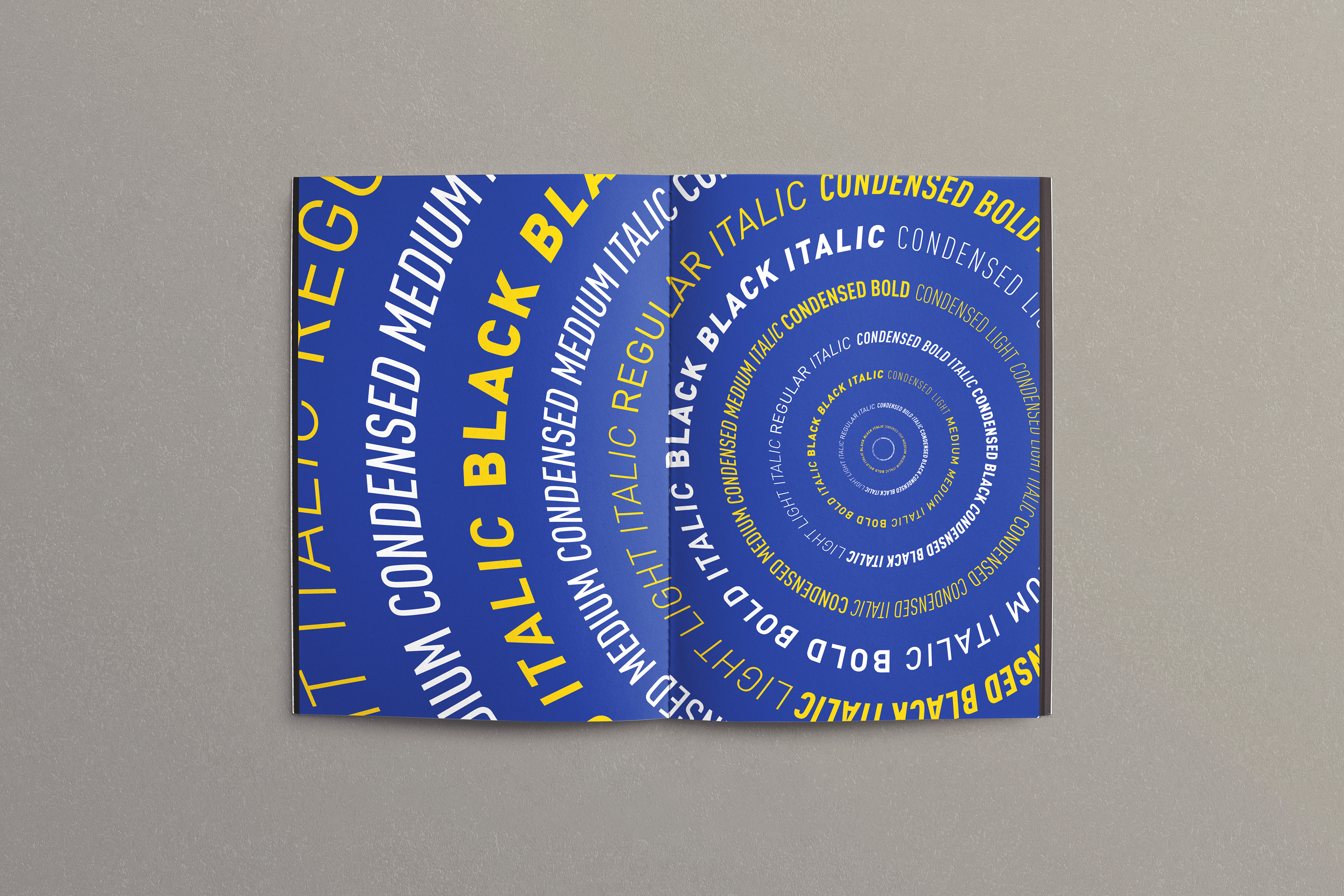 Spread from the booklet that shows typeface's different weights