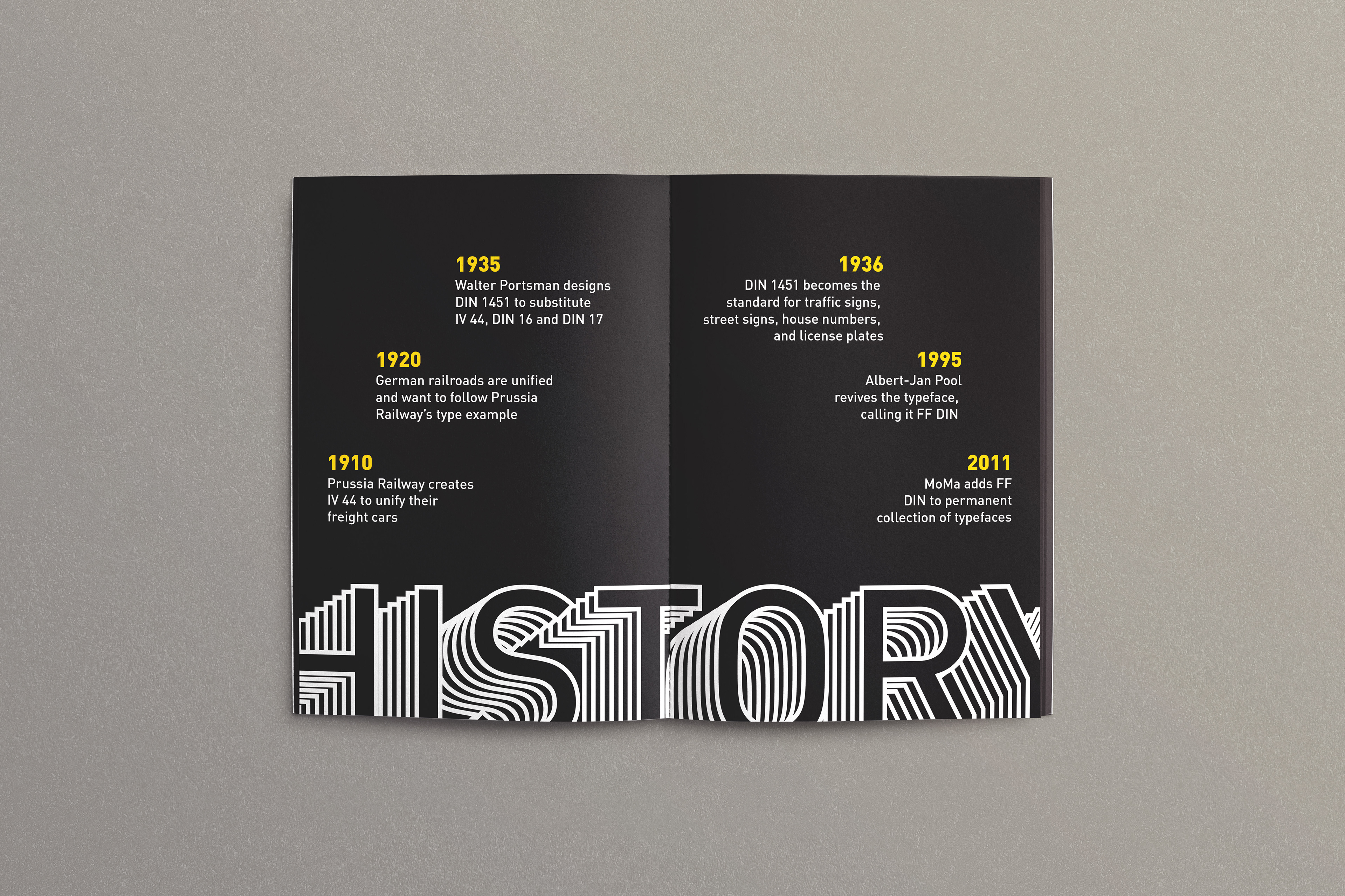 Spread from the booklet talking about typeface's history