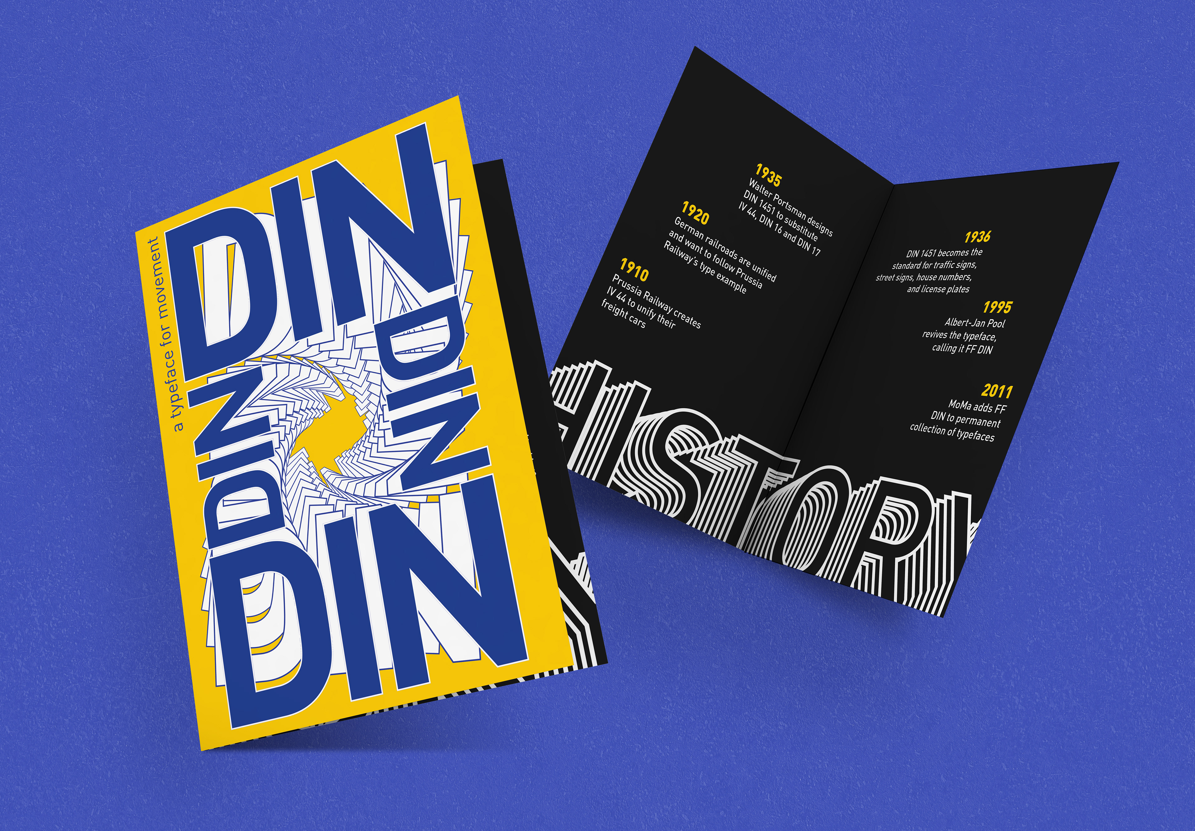 2 DIN booklets showing cover and history spread