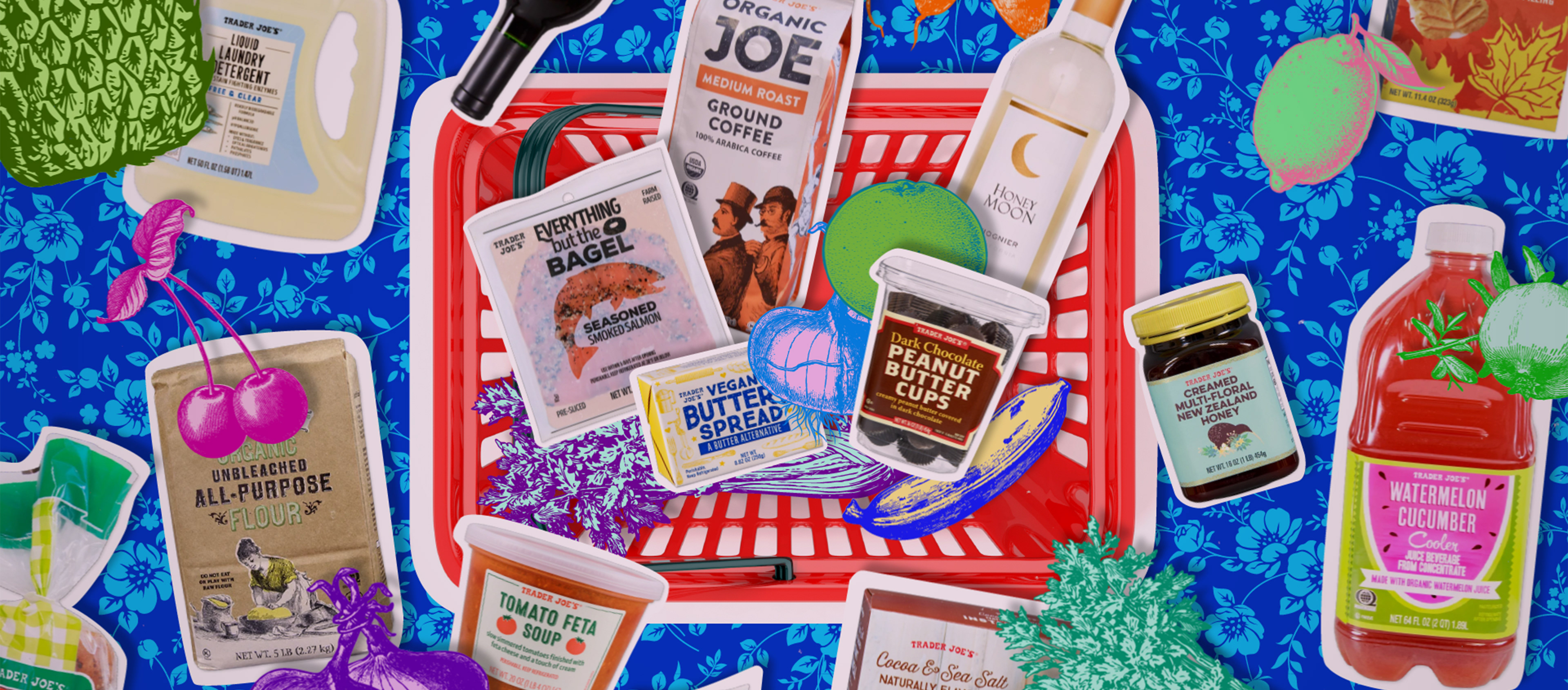 Frame from the animation showing Trader Joe's products