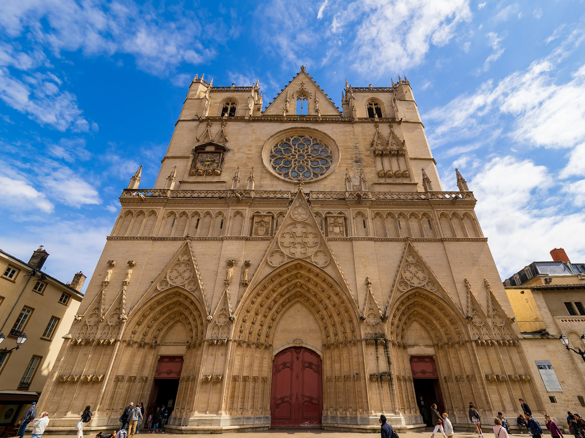 Lyon Cathedral (French: Cathédrale Saint-Jean-Baptiste de Lyon) is a Roman Catholic church located on Place Saint-Jean in central Lyon, France. The cathedral is dedicated to Saint John the Baptist, and is the seat of the Archbishop of Lyon. Begun in 1180 on the ruins of a 6th-century church, it was completed in 1476.