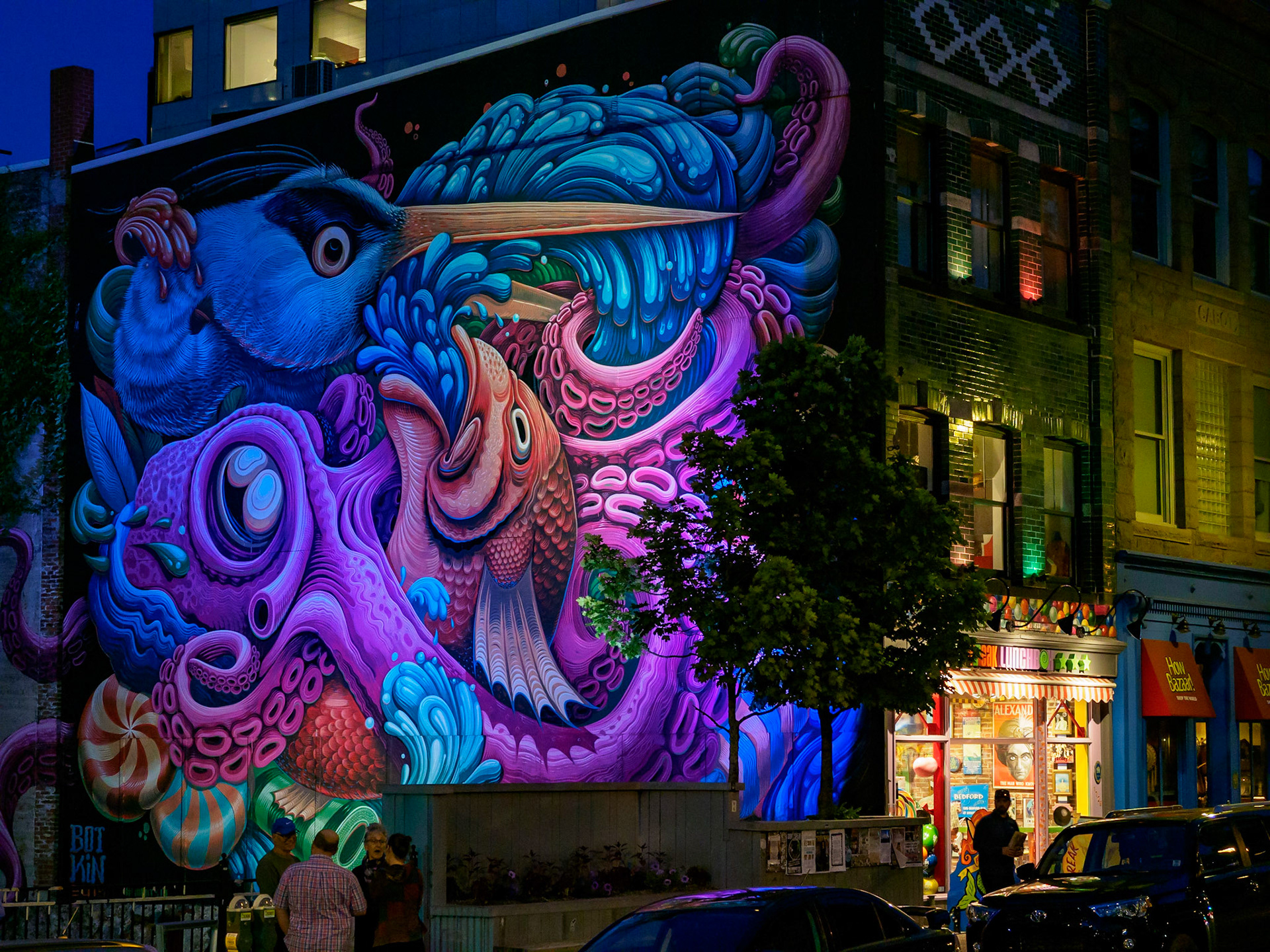 Night view of Mural in Downtown Halifax, Nova Scotia
