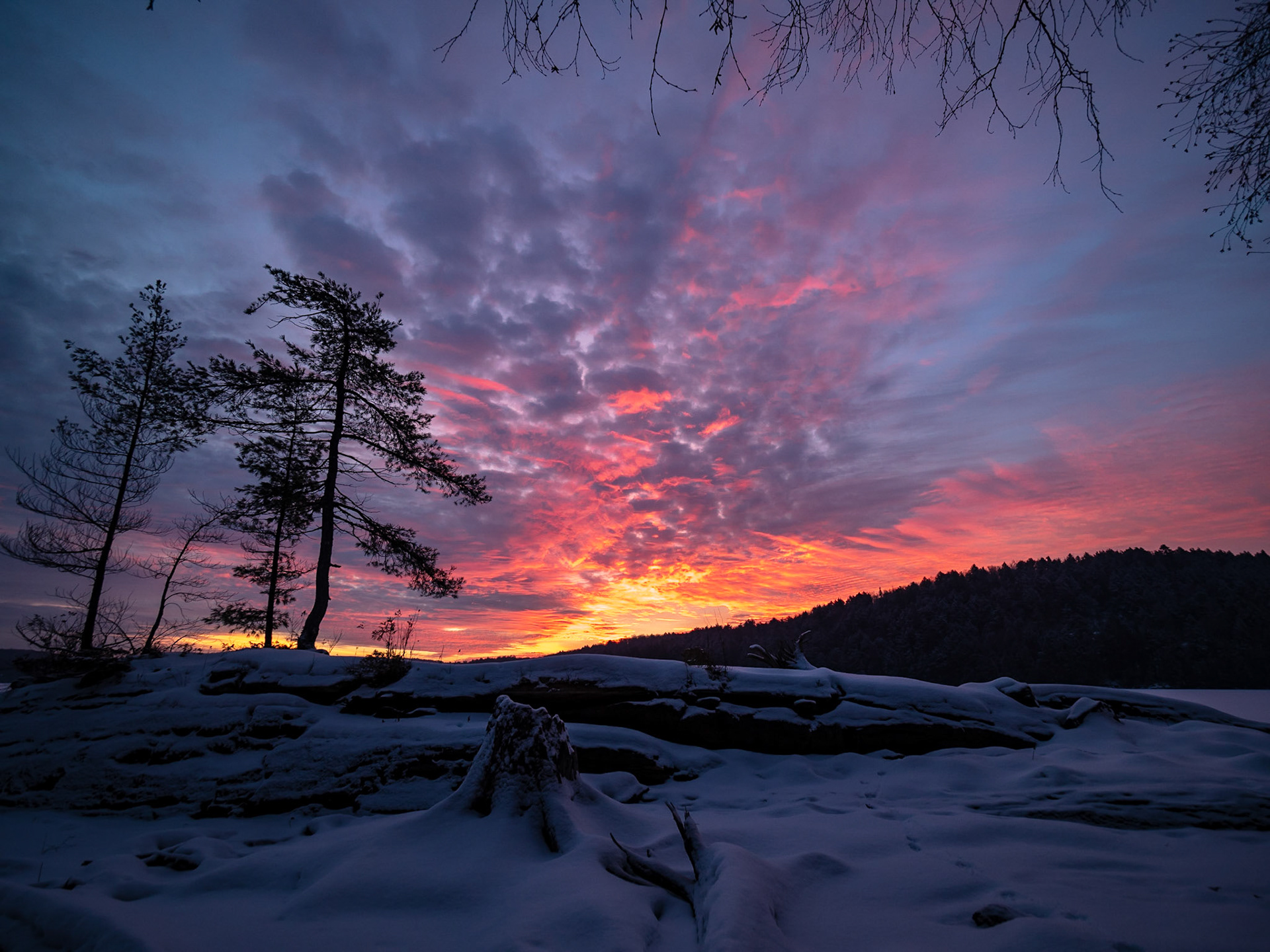 Winter Sunrise over Coqui Island on Kennisis Lake, Haliburton, Ontario