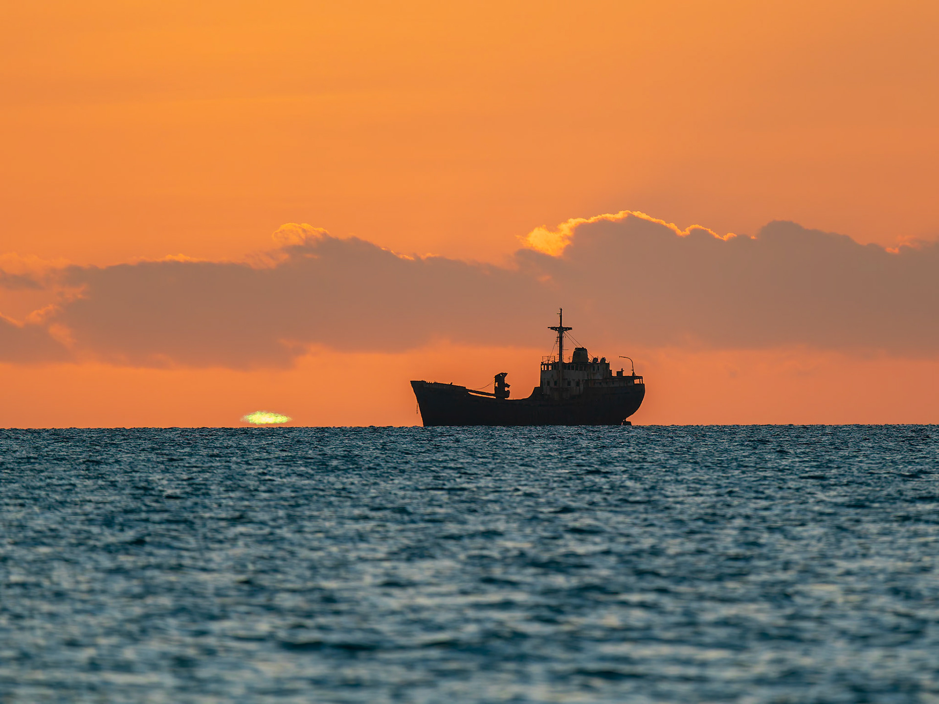 La Famille Express Shipwreck at Sunrise from Long Bay Beach, Providenciales, Turks and Caicos Islands