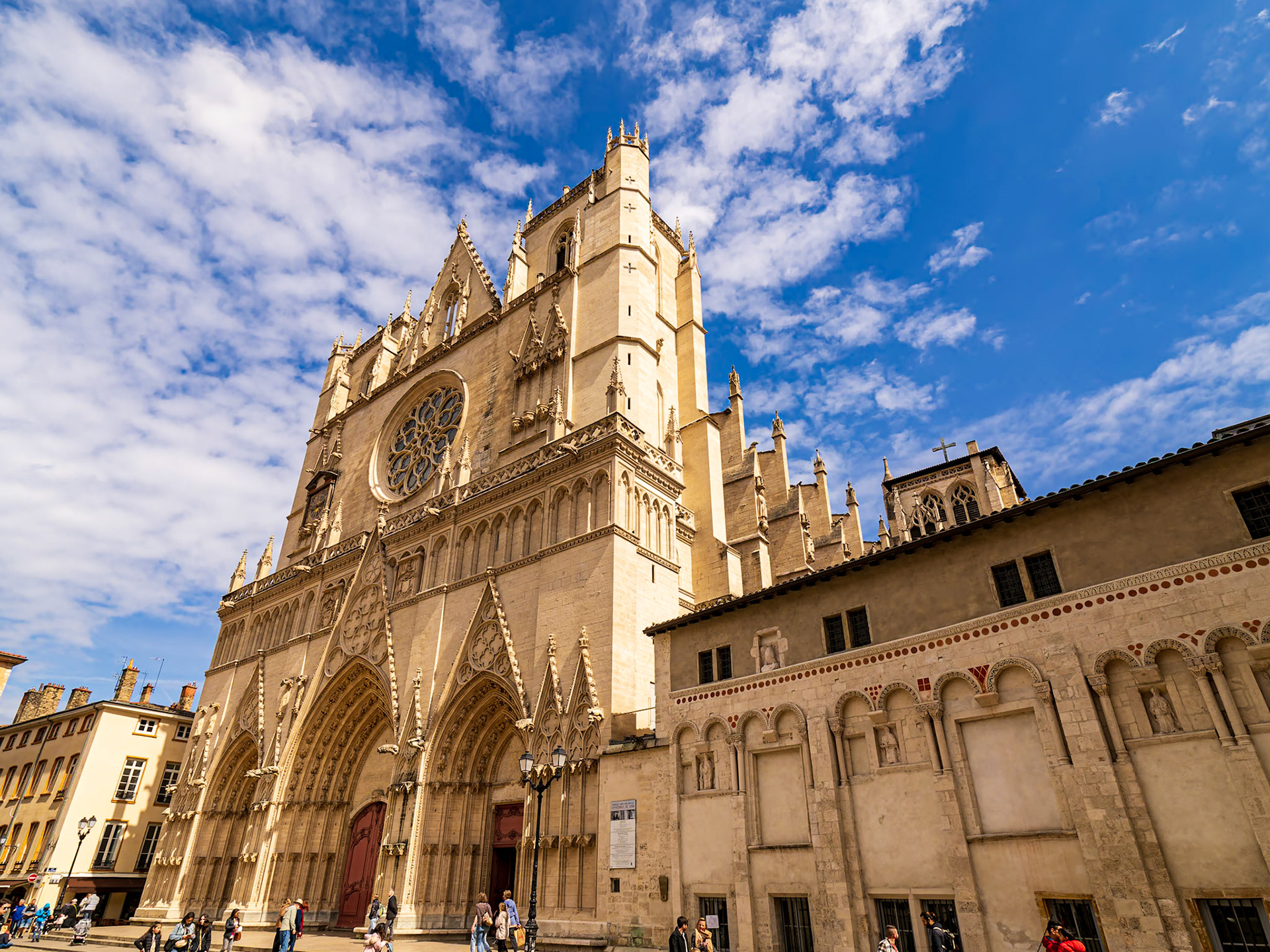 Lyon Cathedral (French: Cathédrale Saint-Jean-Baptiste de Lyon) is a Roman Catholic church located on Place Saint-Jean in central Lyon, France. The cathedral is dedicated to Saint John the Baptist, and is the seat of the Archbishop of Lyon. Begun in 1180 on the ruins of a 6th-century church, it was completed in 1476.