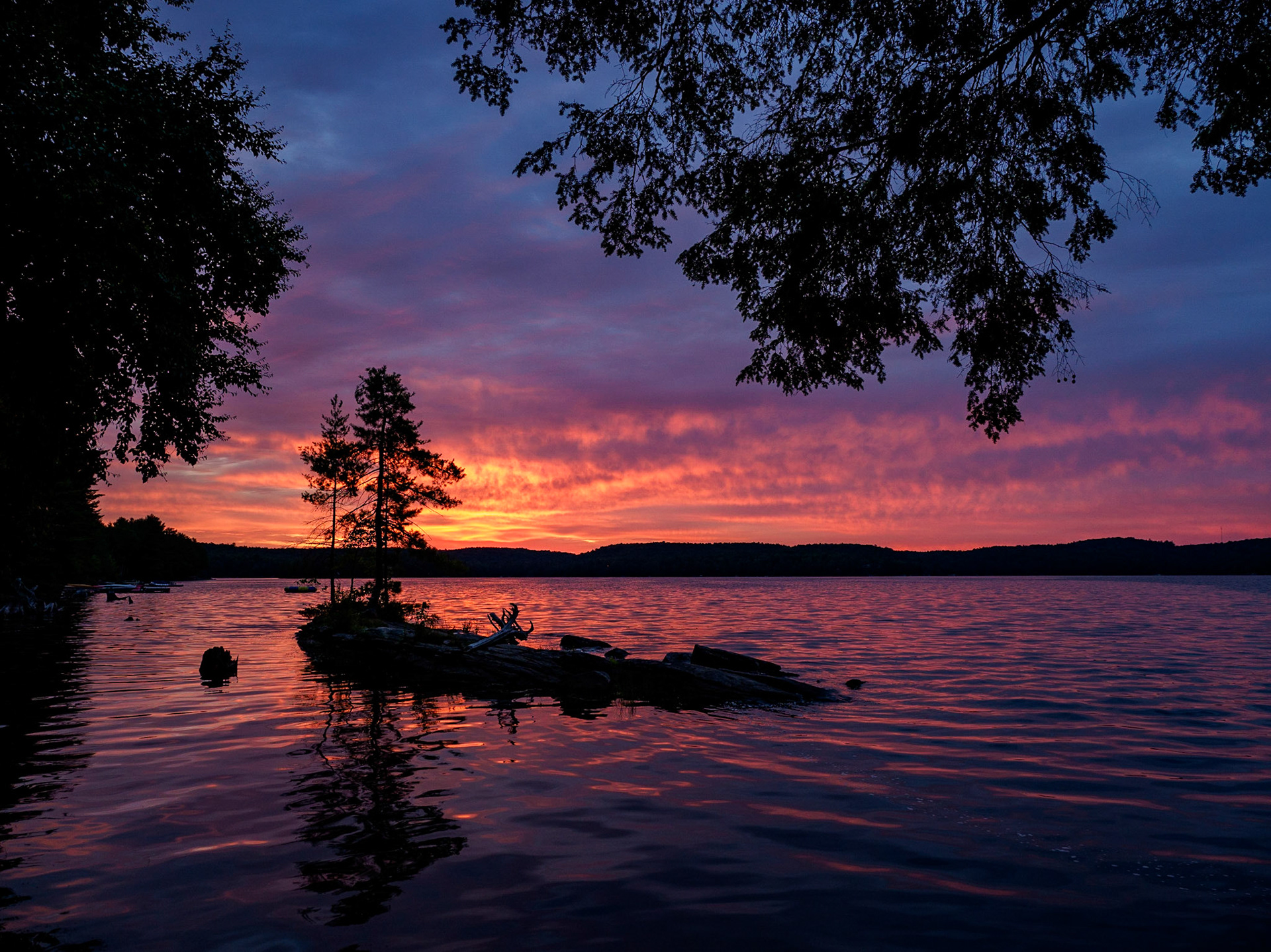 Sunrise over Coqui Island, Kennisis Lake, Haliburton, Ontario
