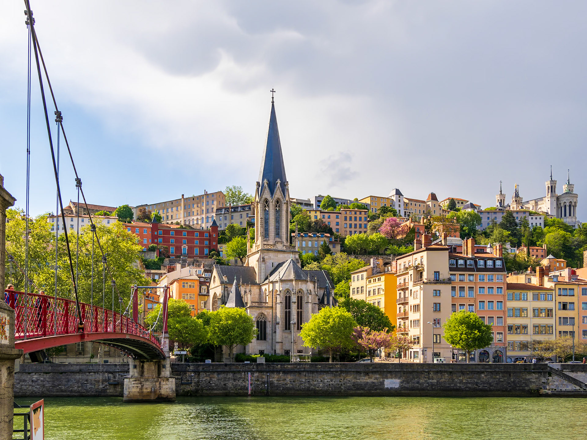 Lyon, France - view of Saint George Church of Lyon and Fourvière Hill