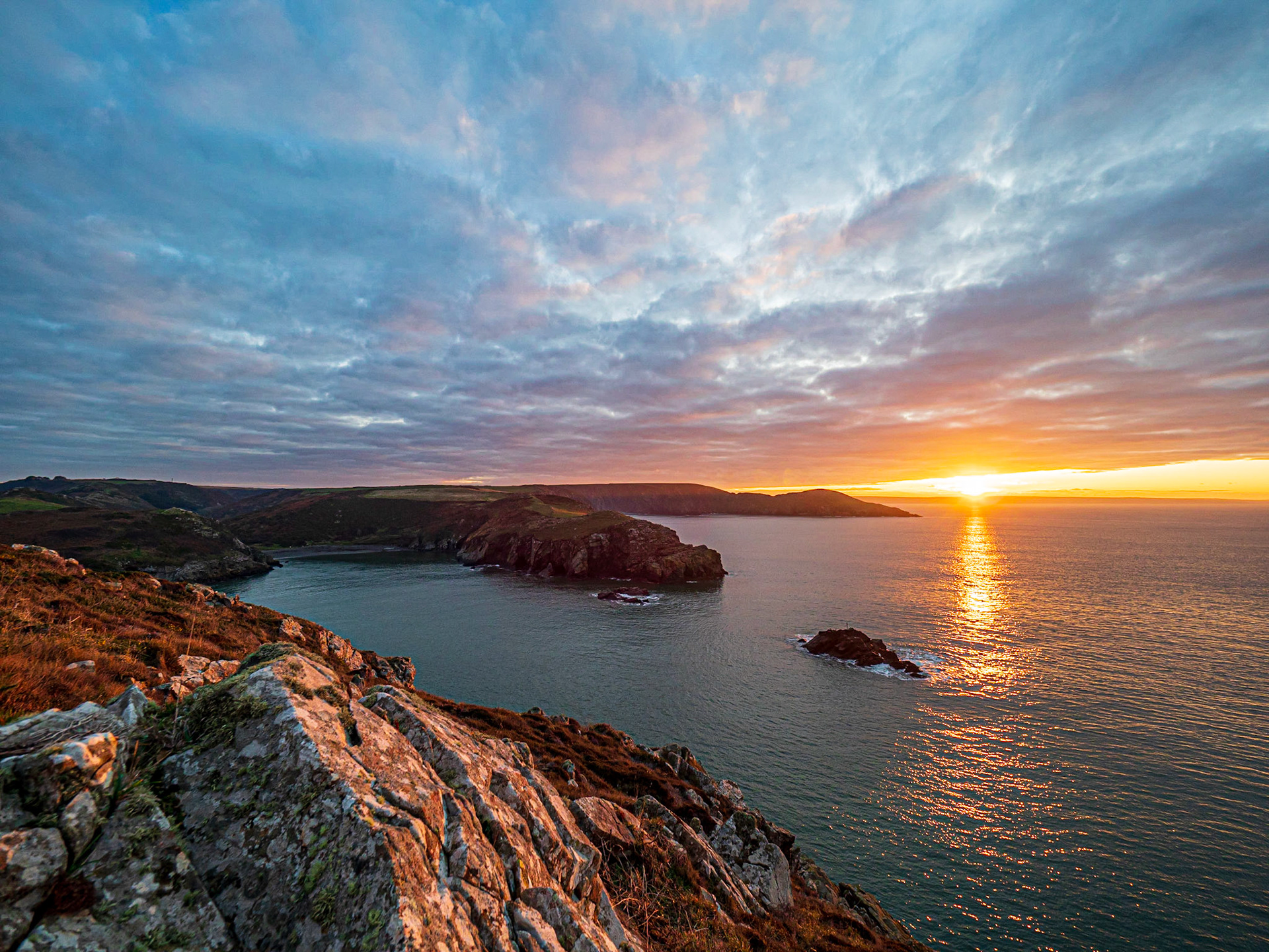 Sunrise views from along the Pembrokeshire Coast Path, Upper Solva, Wales, UK