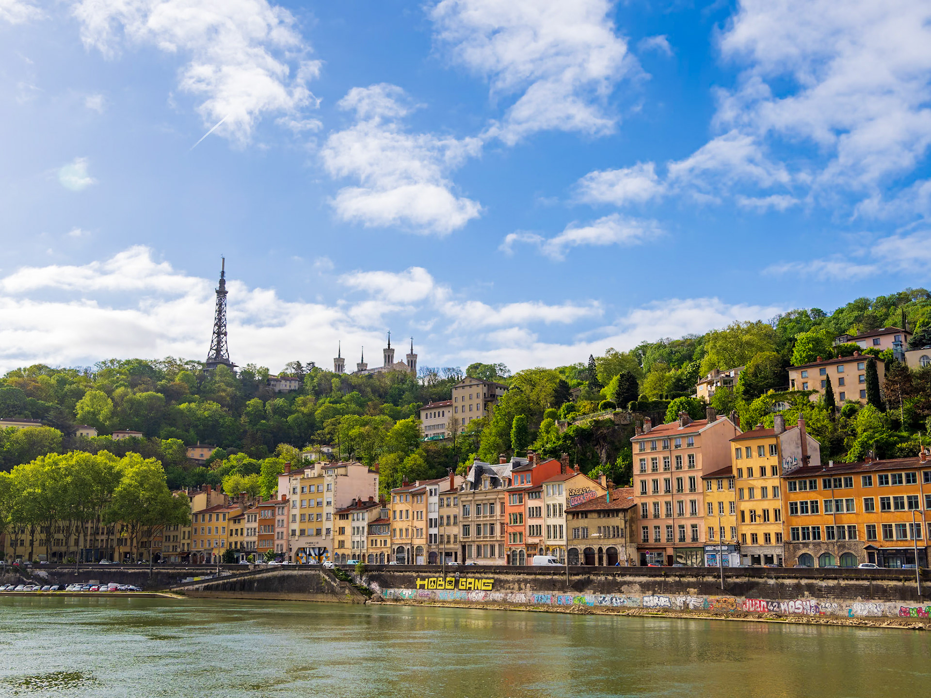 Lyon, France - Hilltop Fourvière with the La Tour Métallique and Basilica of Notre-Dame de Fourvière