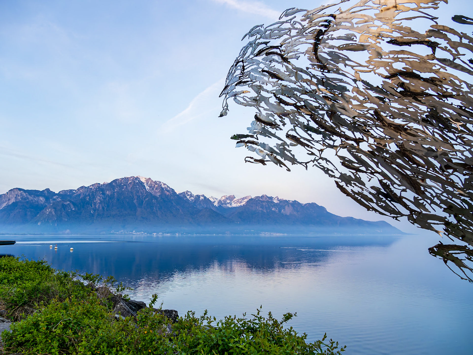 Sunrise over  Lake Geneva on the Montreux Waterfront
