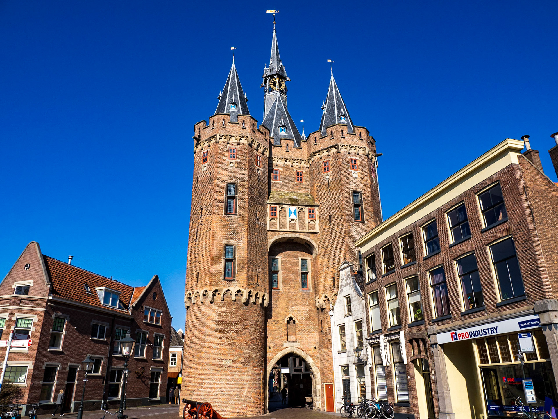 The Sassenpoort (English: Saxon Gate) is a gatehouse in the city wall of Zwolle, the Netherlands. It was built in 1409 out of dimension stone, mostly trachyte and tuff, and restoration work was done in 1893-1898. The gatehouse is a rijksmonument and is part of the Top 100 Dutch heritage sites.
