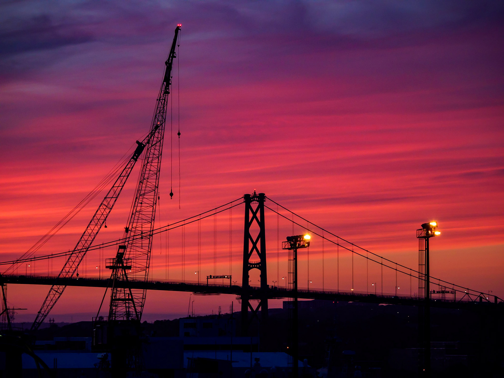 Sunset, cranes and bridges, Halifax, Nova Scotia