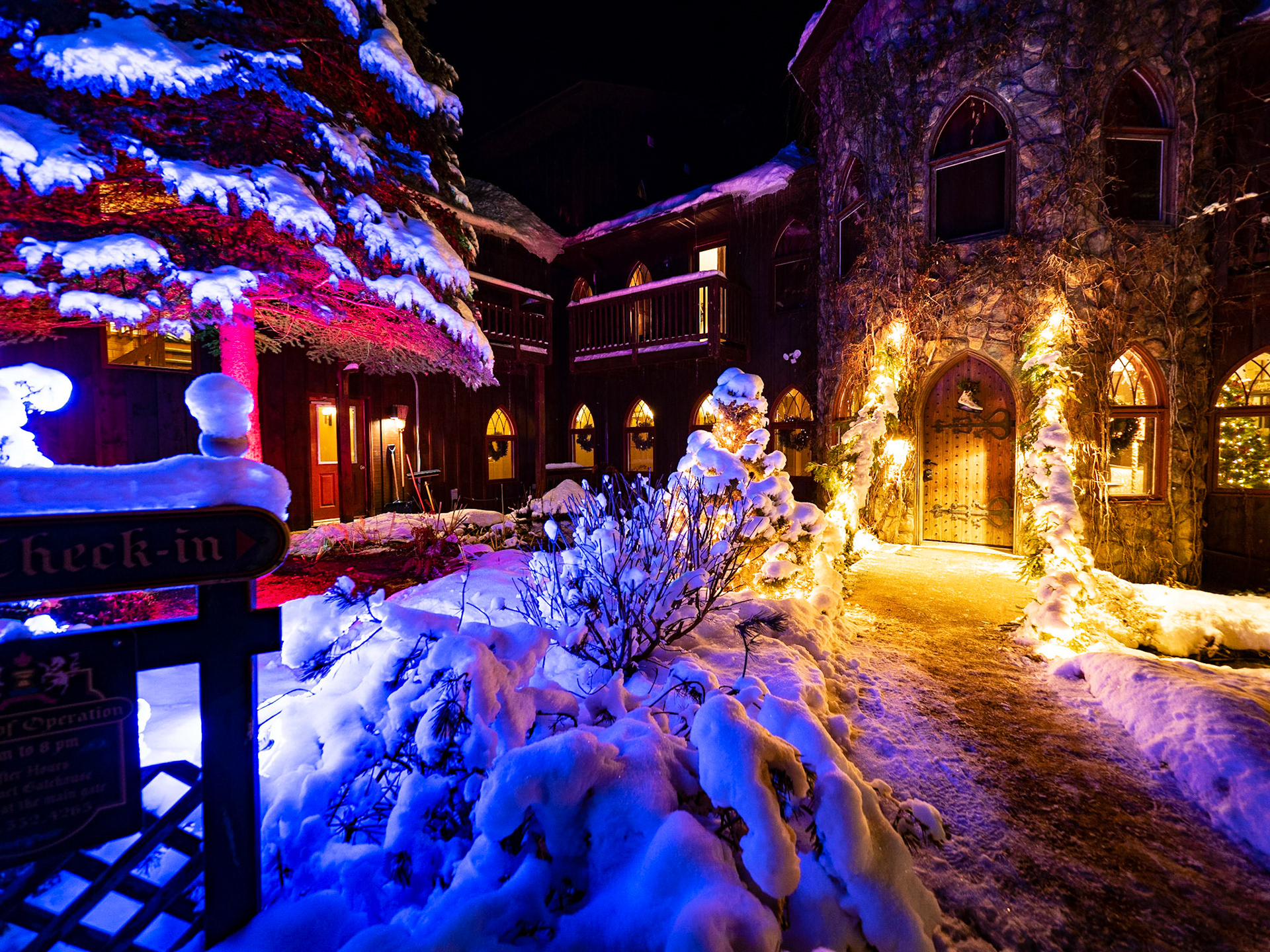 Winter lights at Grail Springs Resort, Bancroft, Ontario
